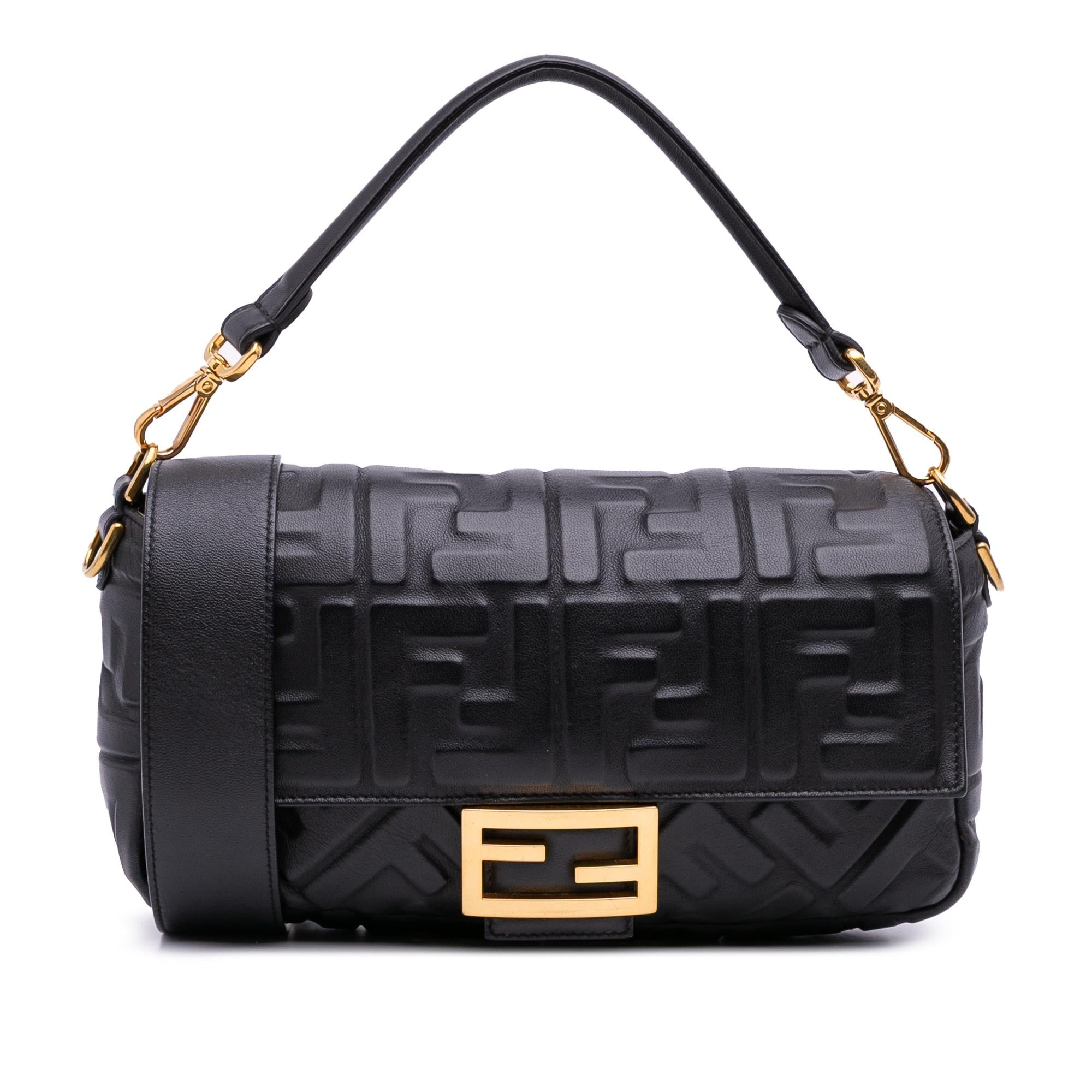 Fendi Zucca Embossed Leather Baguette Satchel