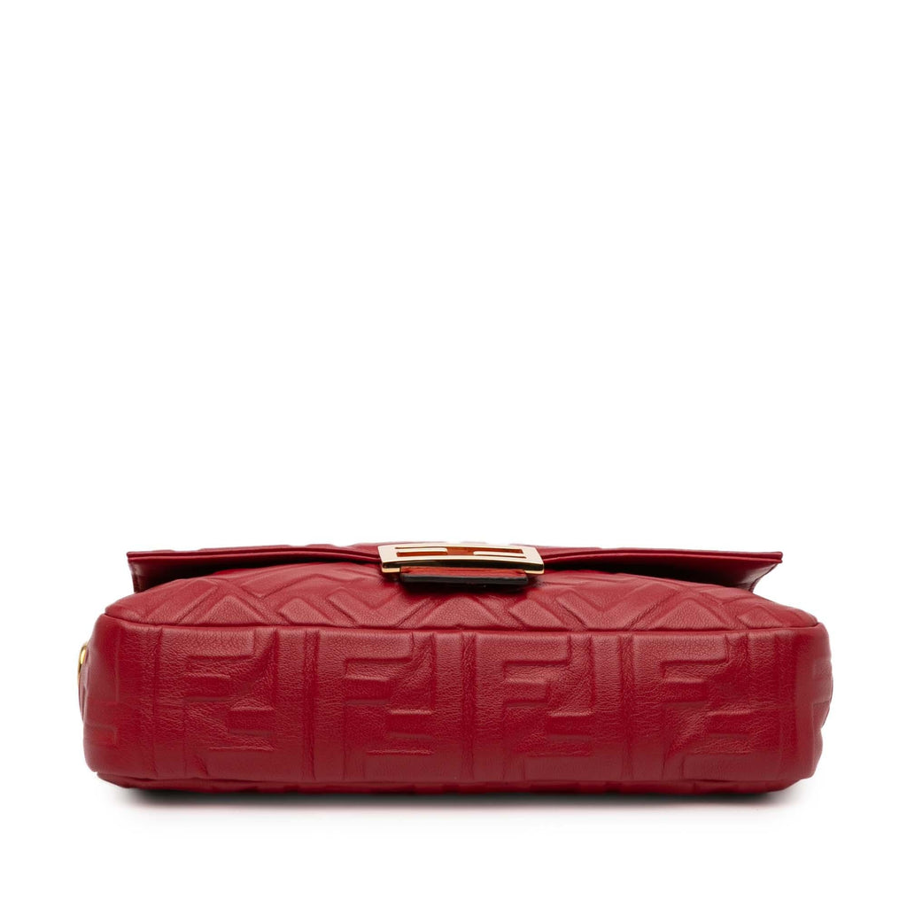 Fendi Zucca Embossed Leather Baguette Satchel