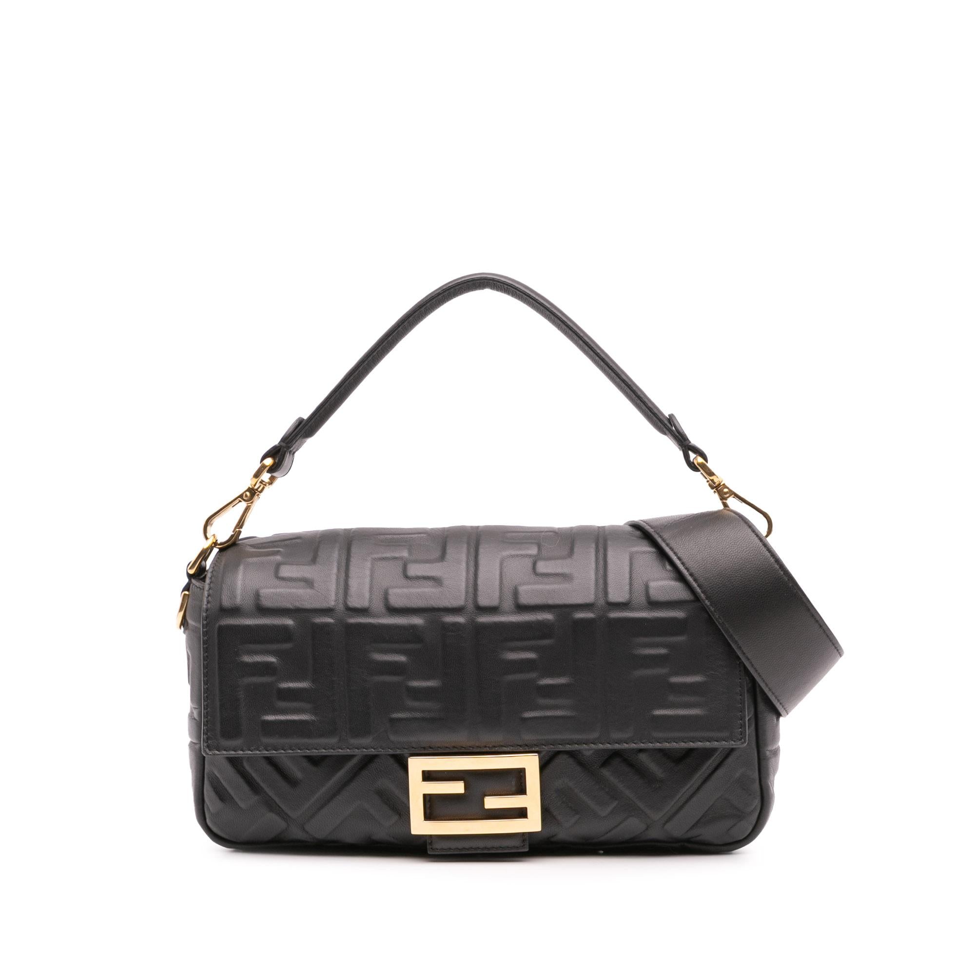 Fendi Zucca Embossed Leather Baguette Satchel