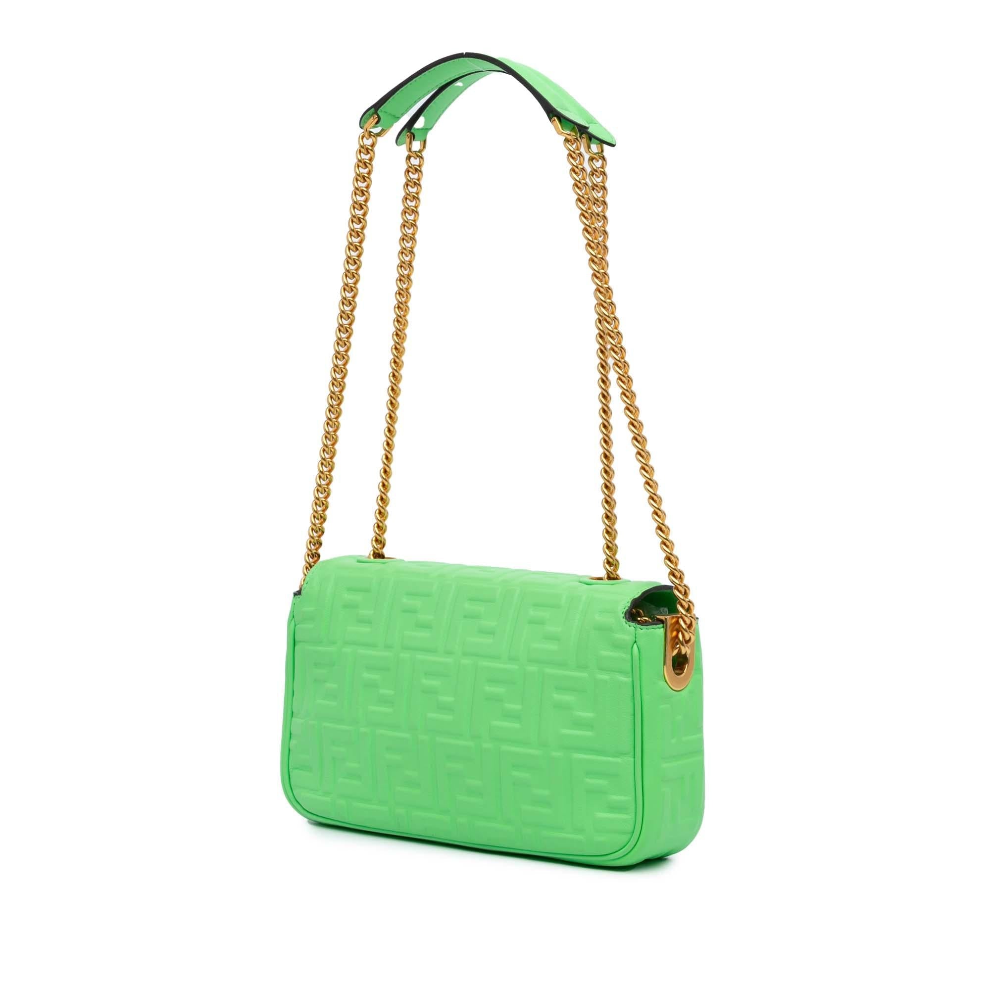 Fendi Zucca Embossed Leather Chain Midi Baguette