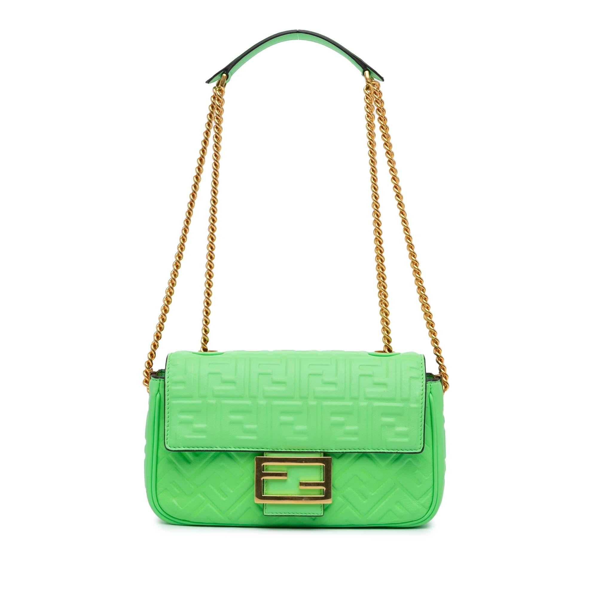 Fendi Zucca Embossed Leather Chain Midi Baguette