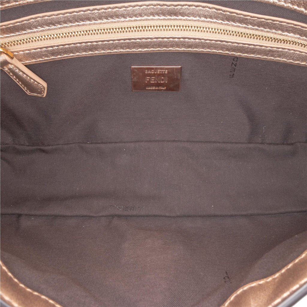 Fendi Zucca Embossed Metallic Leather Baguette Satchel