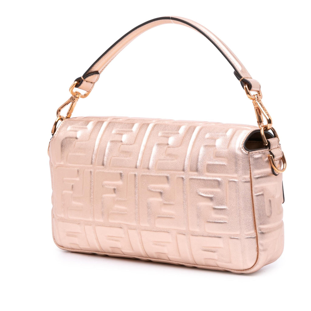 Fendi Zucca Embossed Metallic Leather Baguette Satchel