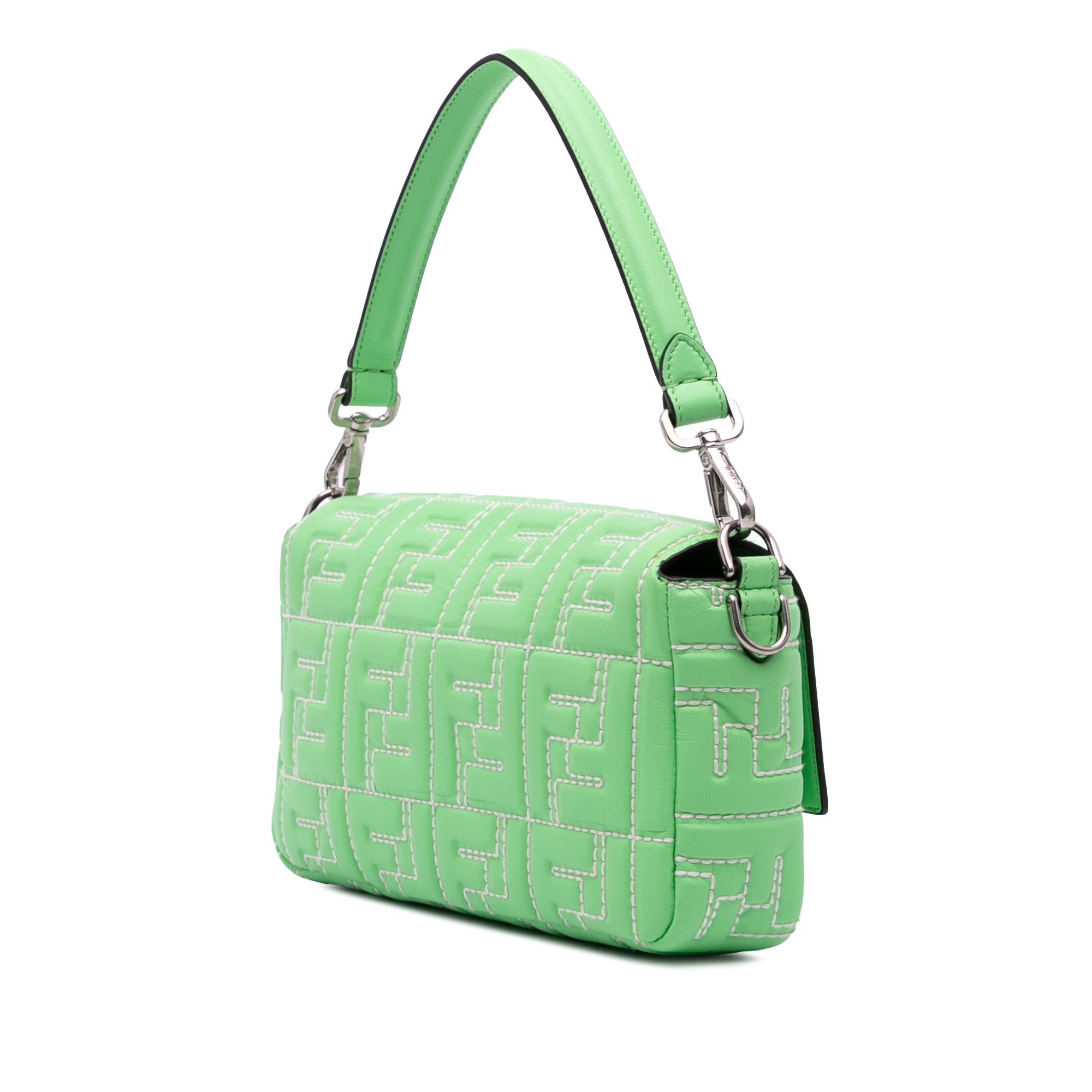 Fendi Zucca Embossed Stitched Leather Baguette Satchel
