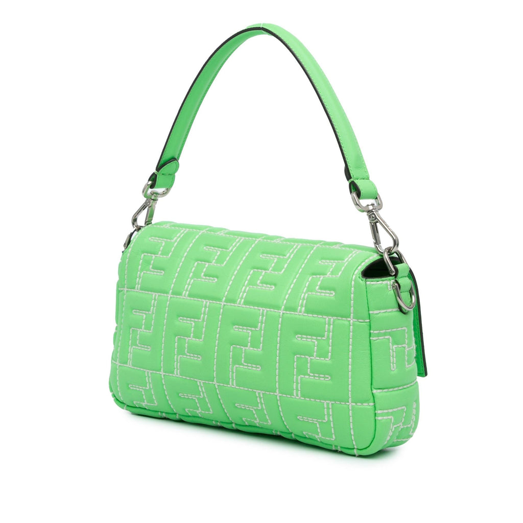 Fendi Zucca Embossed Stitched Leather Baguette Satchel