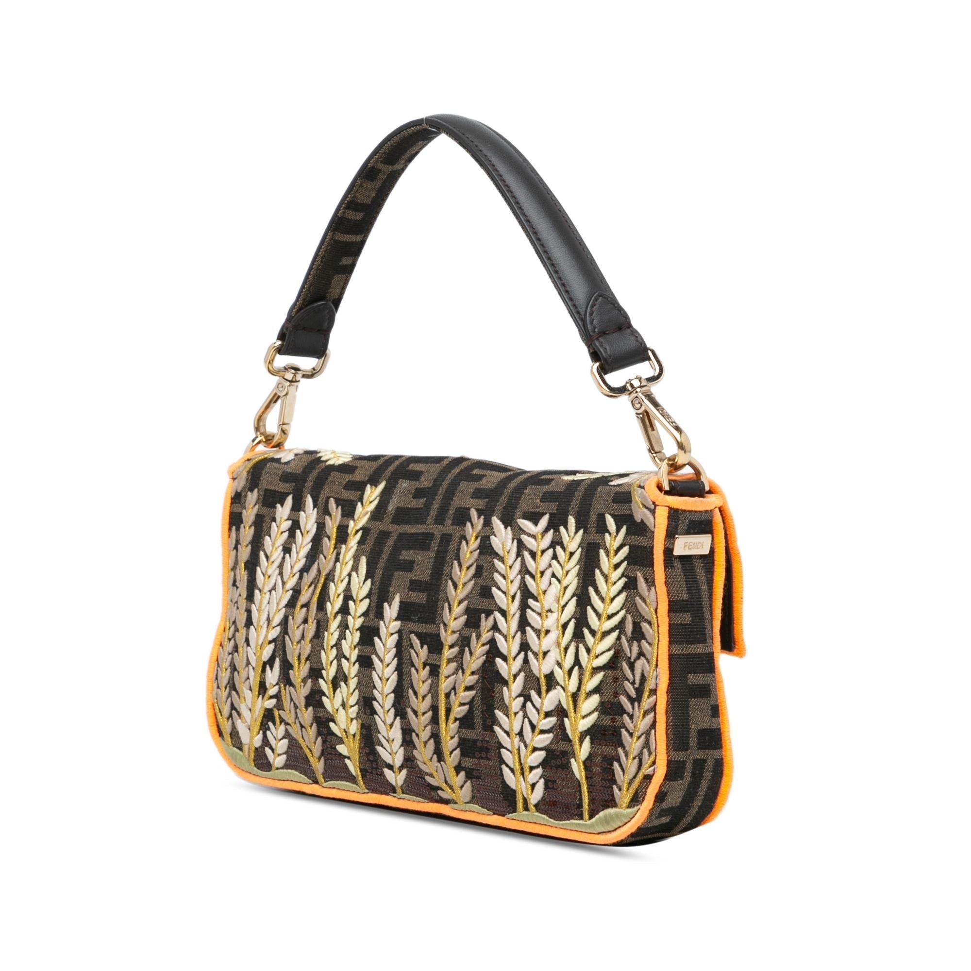 Fendi Zucca Embroidered Canvas Baguette Satchel