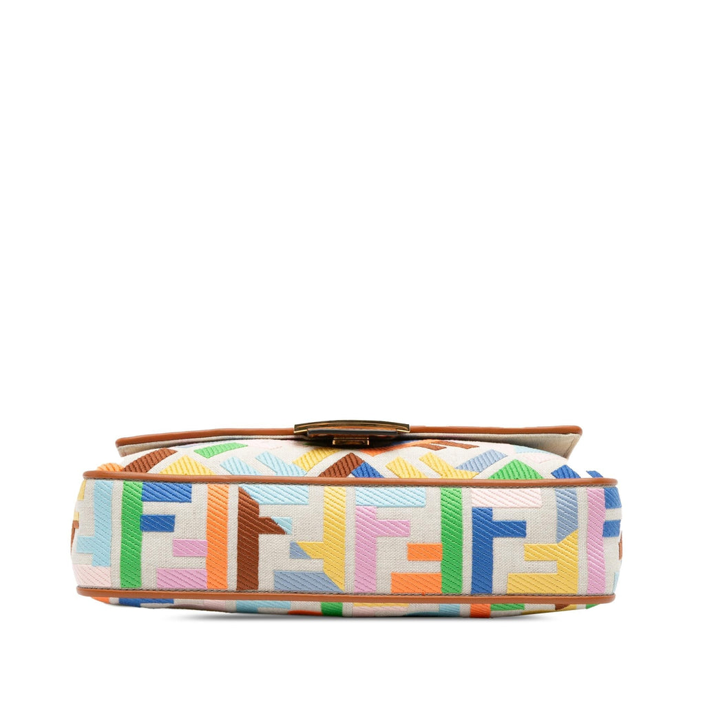 Fendi Zucca Embroidered Canvas Baguette Satchel