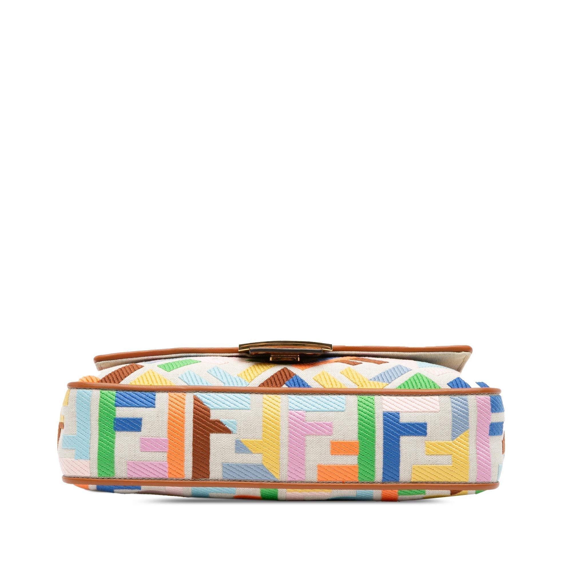 Fendi Zucca Embroidered Canvas Baguette Satchel