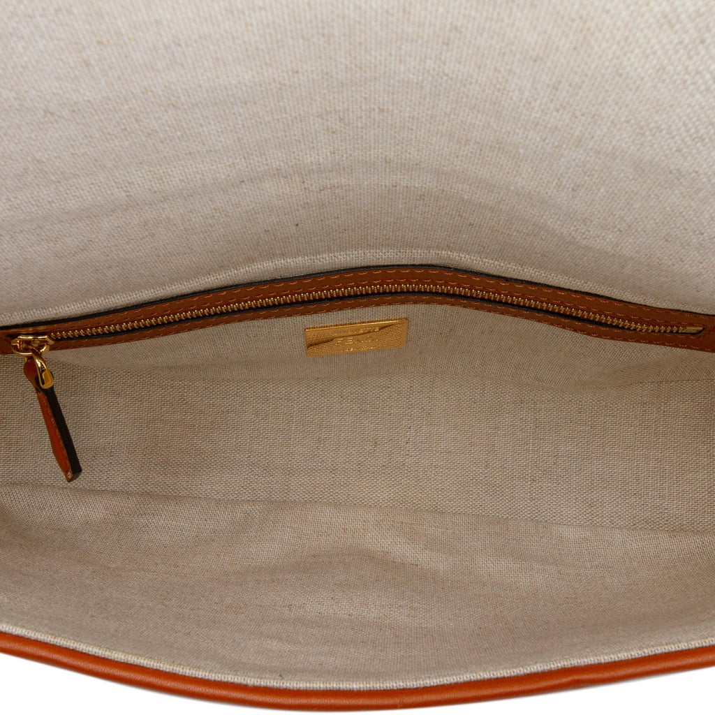 Fendi Zucca Embroidered Canvas Baguette Satchel