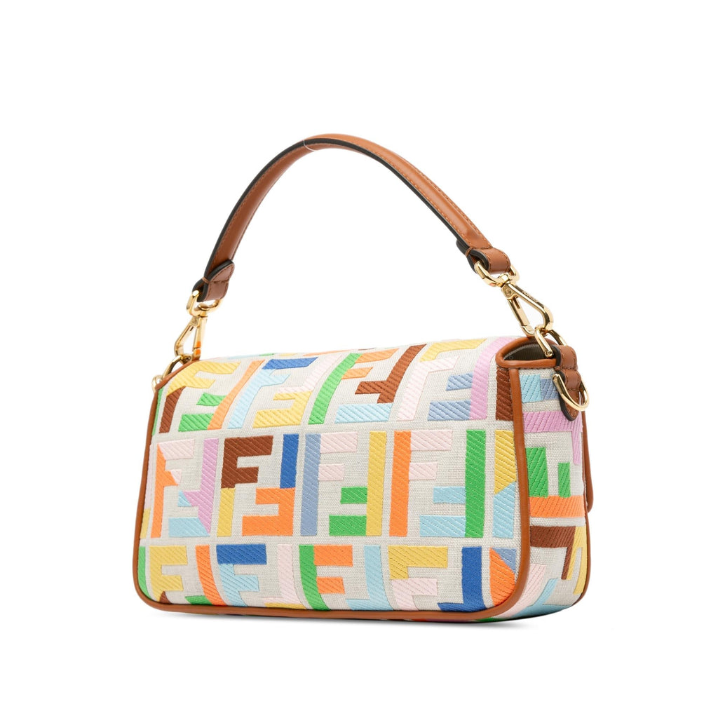Fendi Zucca Embroidered Canvas Baguette Satchel