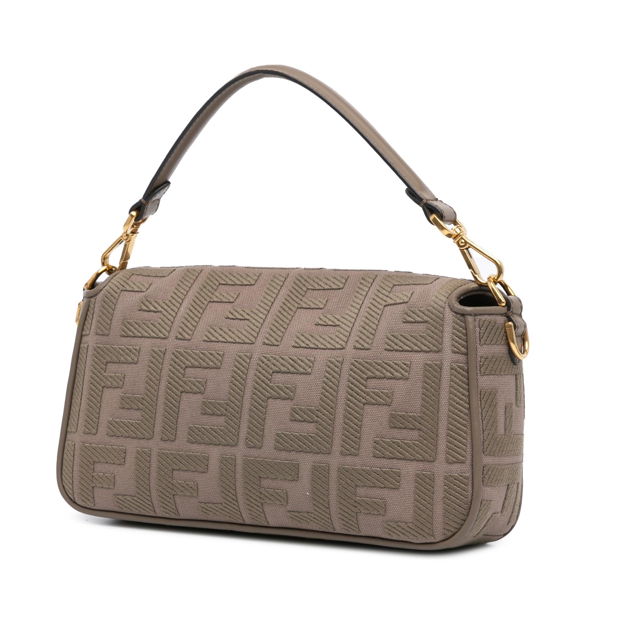 Fendi Zucca Embroidered Canvas Baguette Satchel