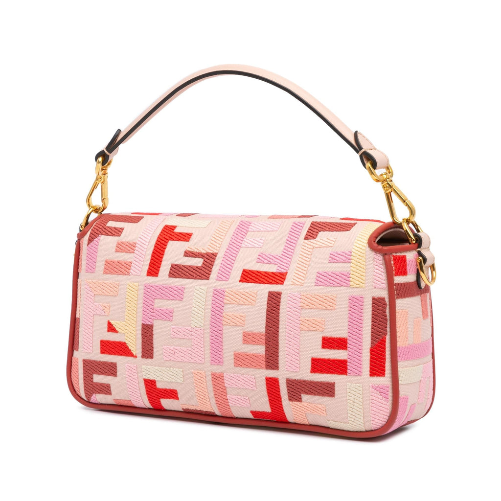 Fendi Zucca Embroidered Canvas Baguette Satchel