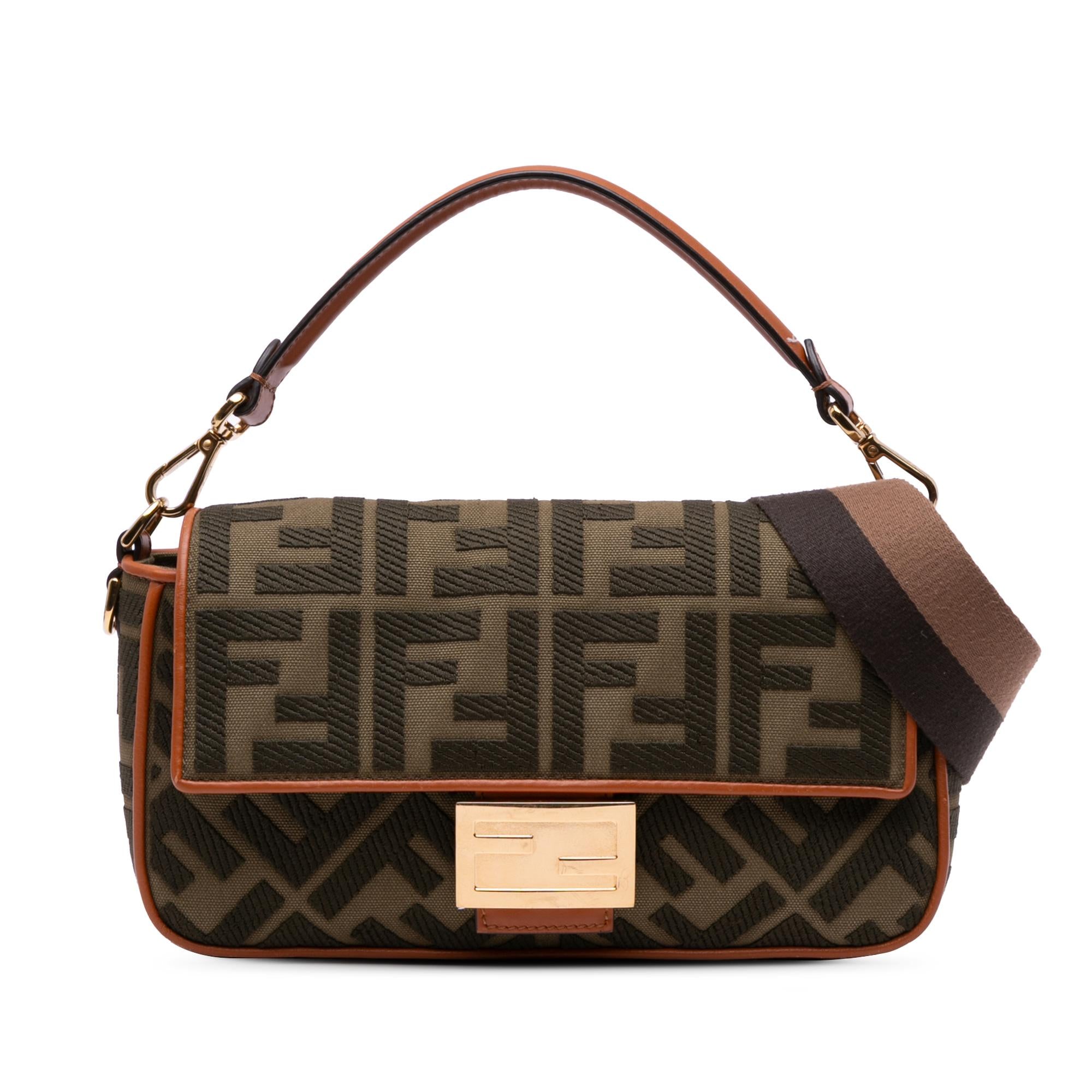 Fendi Zucca Embroidered Canvas Baguette Satchel