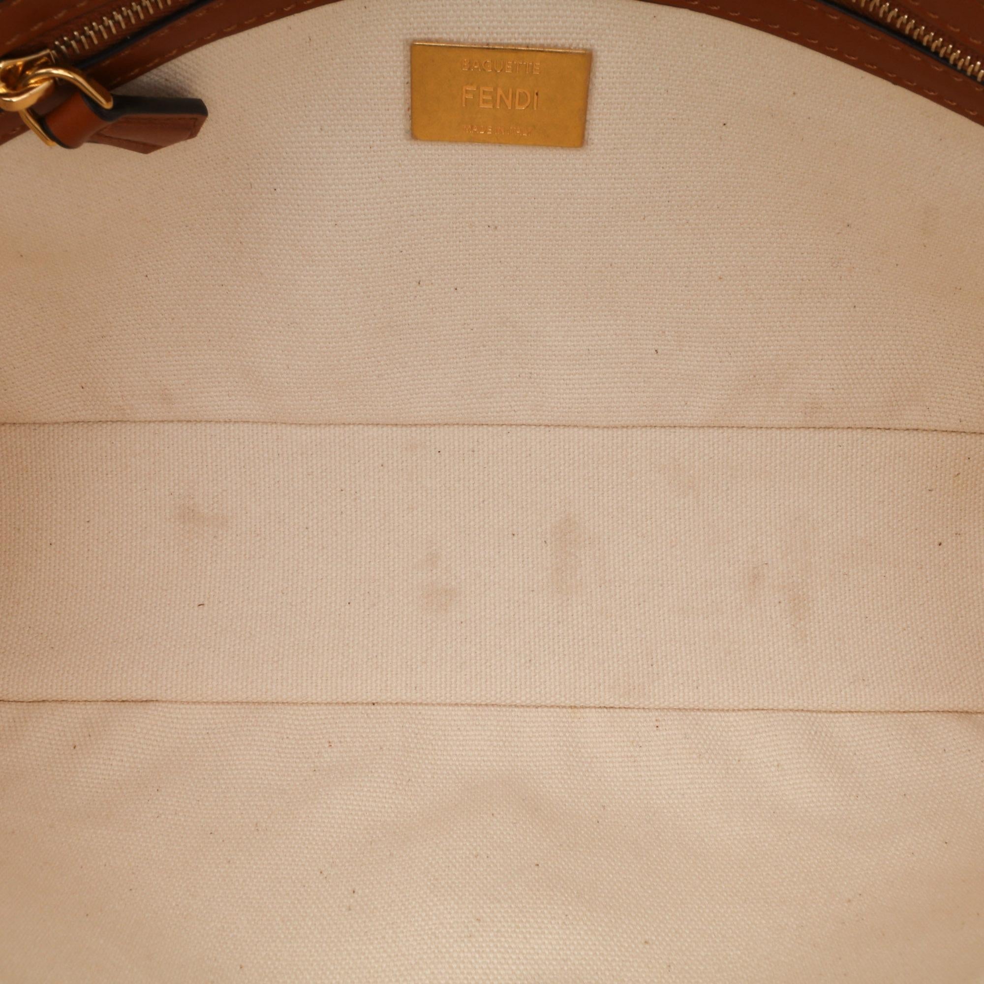 Fendi Zucca Embroidered Canvas Baguette Satchel