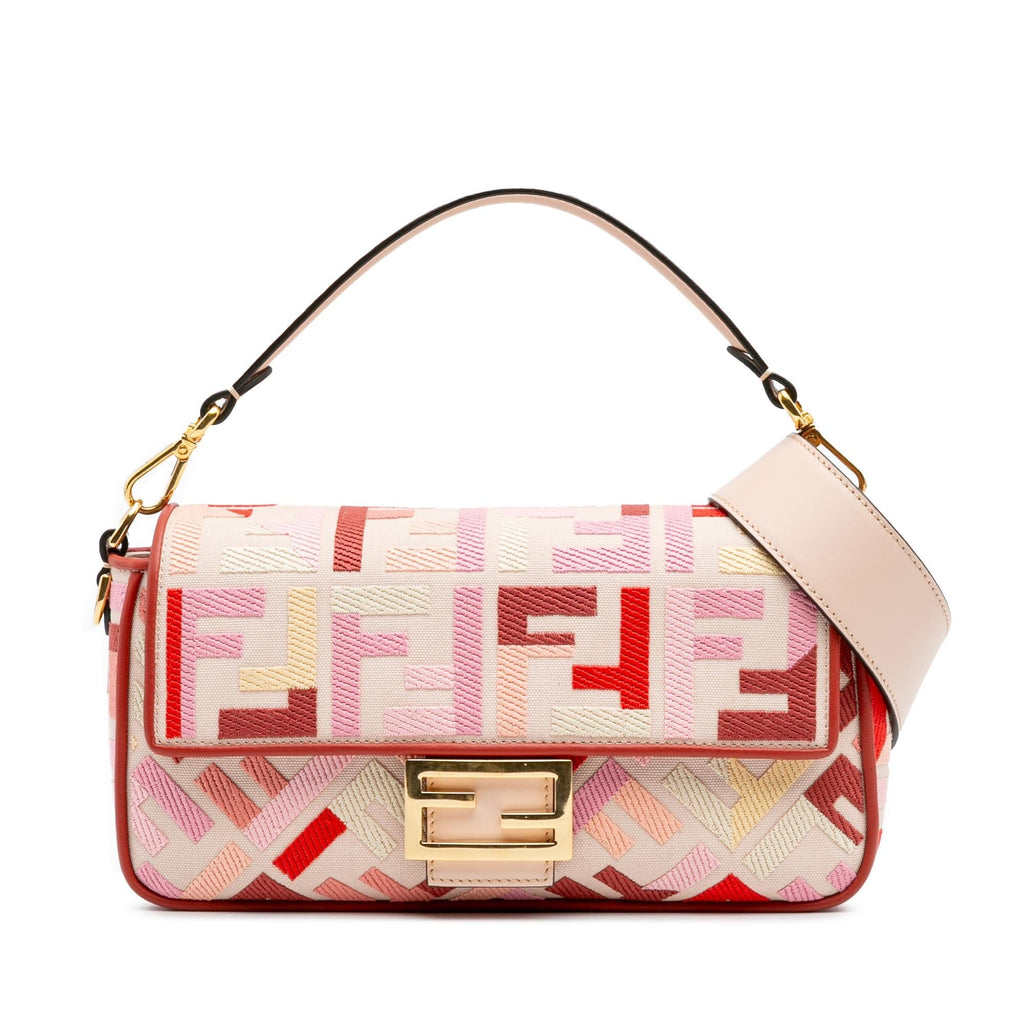 Fendi Zucca Embroidered Canvas Baguette Satchel