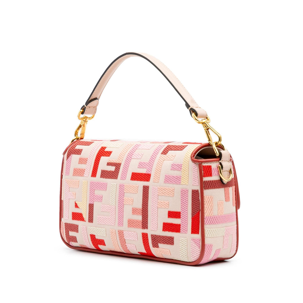 Fendi Zucca Embroidered Canvas Baguette Satchel