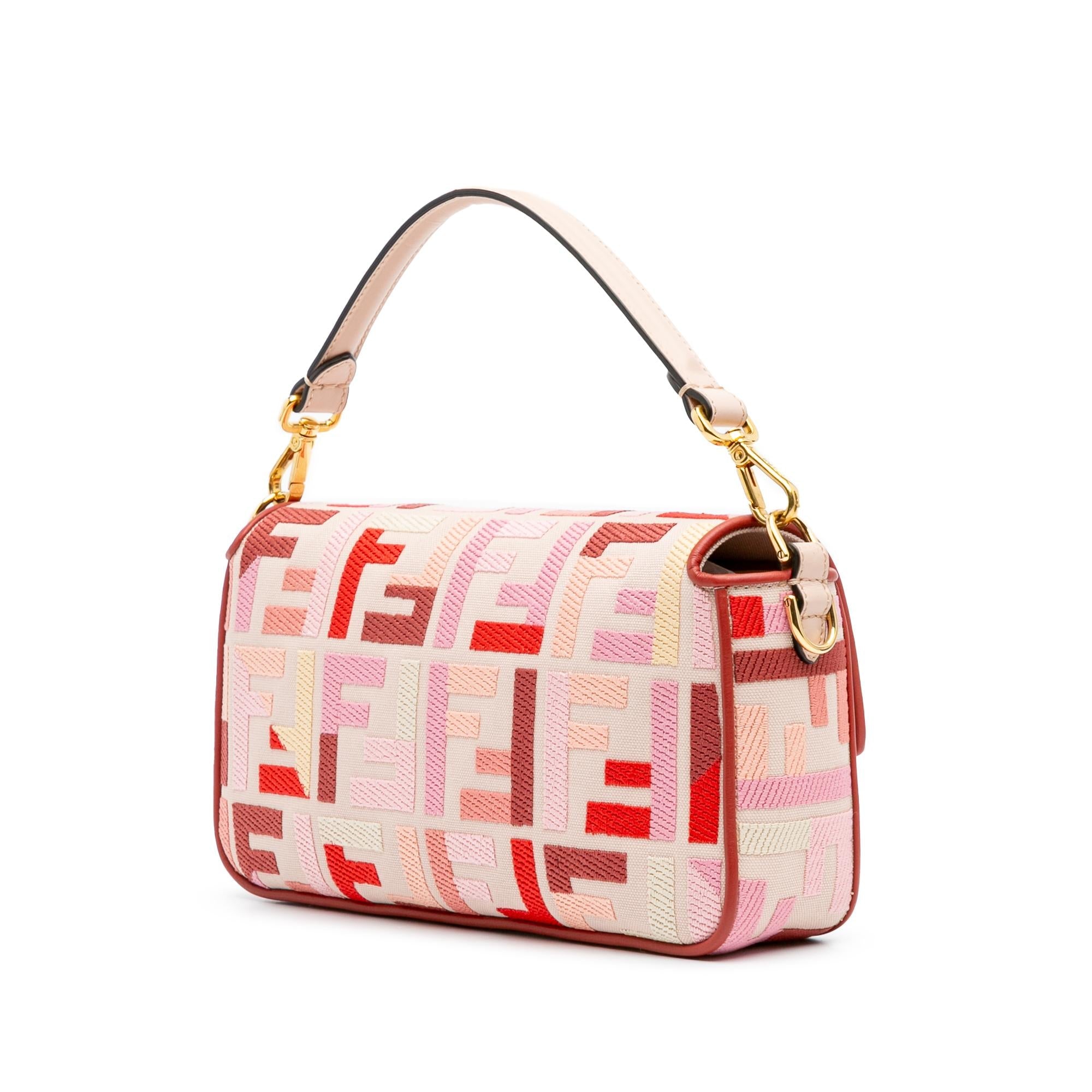 Fendi Zucca Embroidered Canvas Baguette Satchel