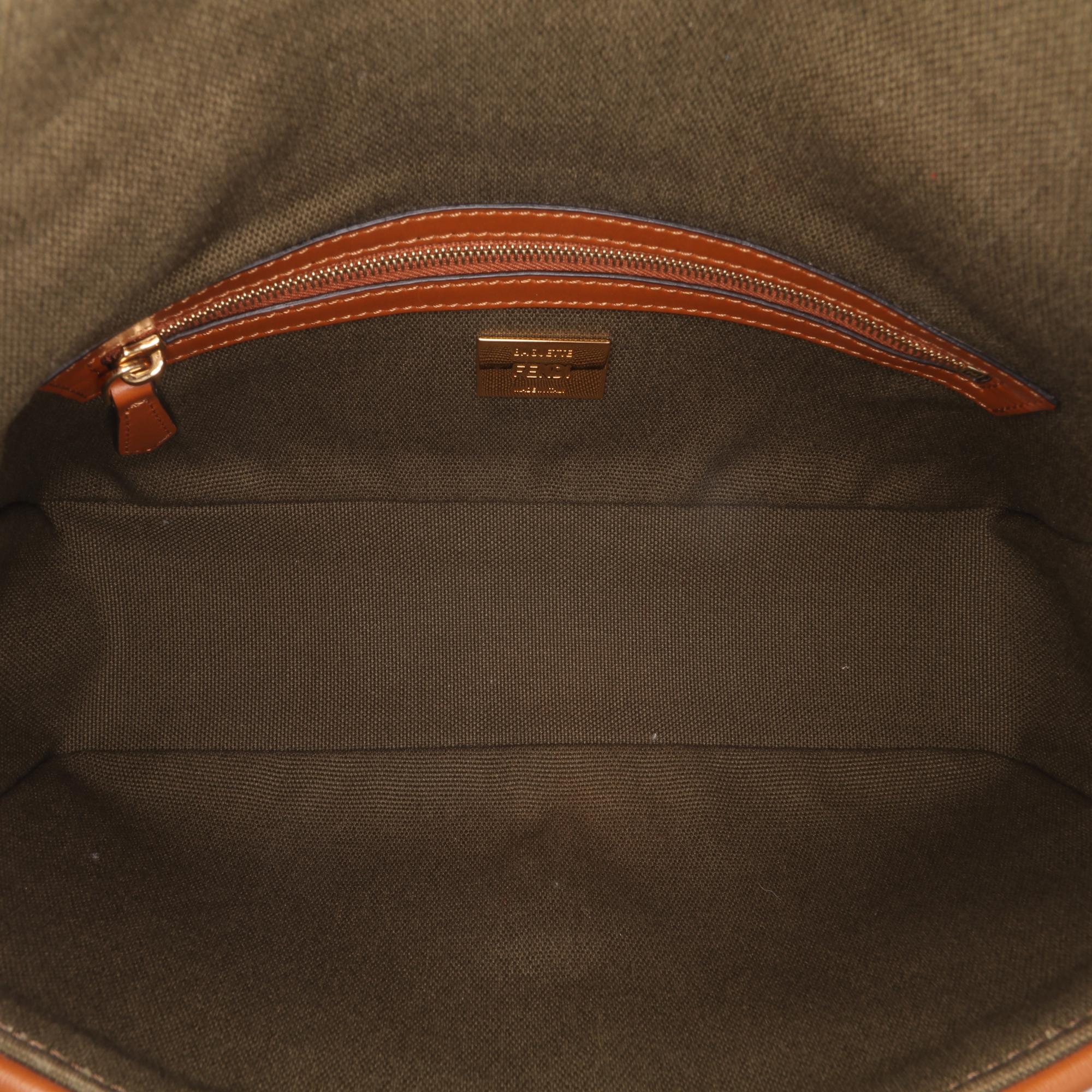 Fendi Zucca Embroidered Canvas Baguette Satchel