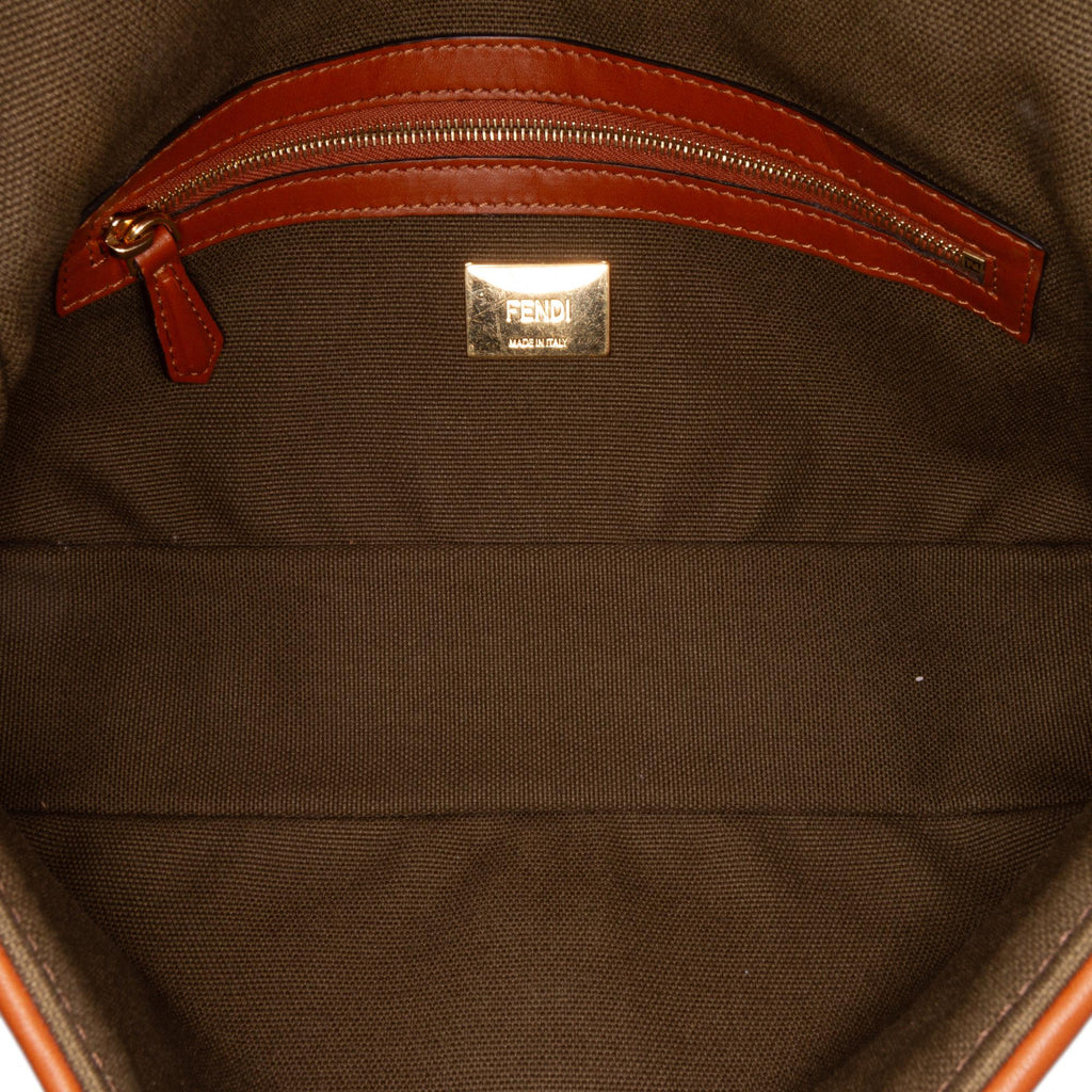 Fendi Zucca Embroidered Canvas Baguette Satchel