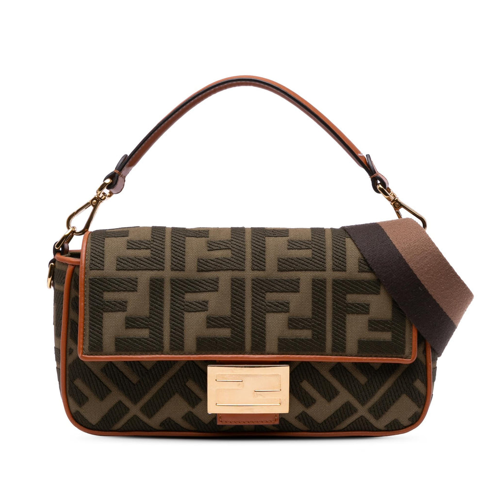 Fendi Zucca Embroidered Canvas Baguette Satchel