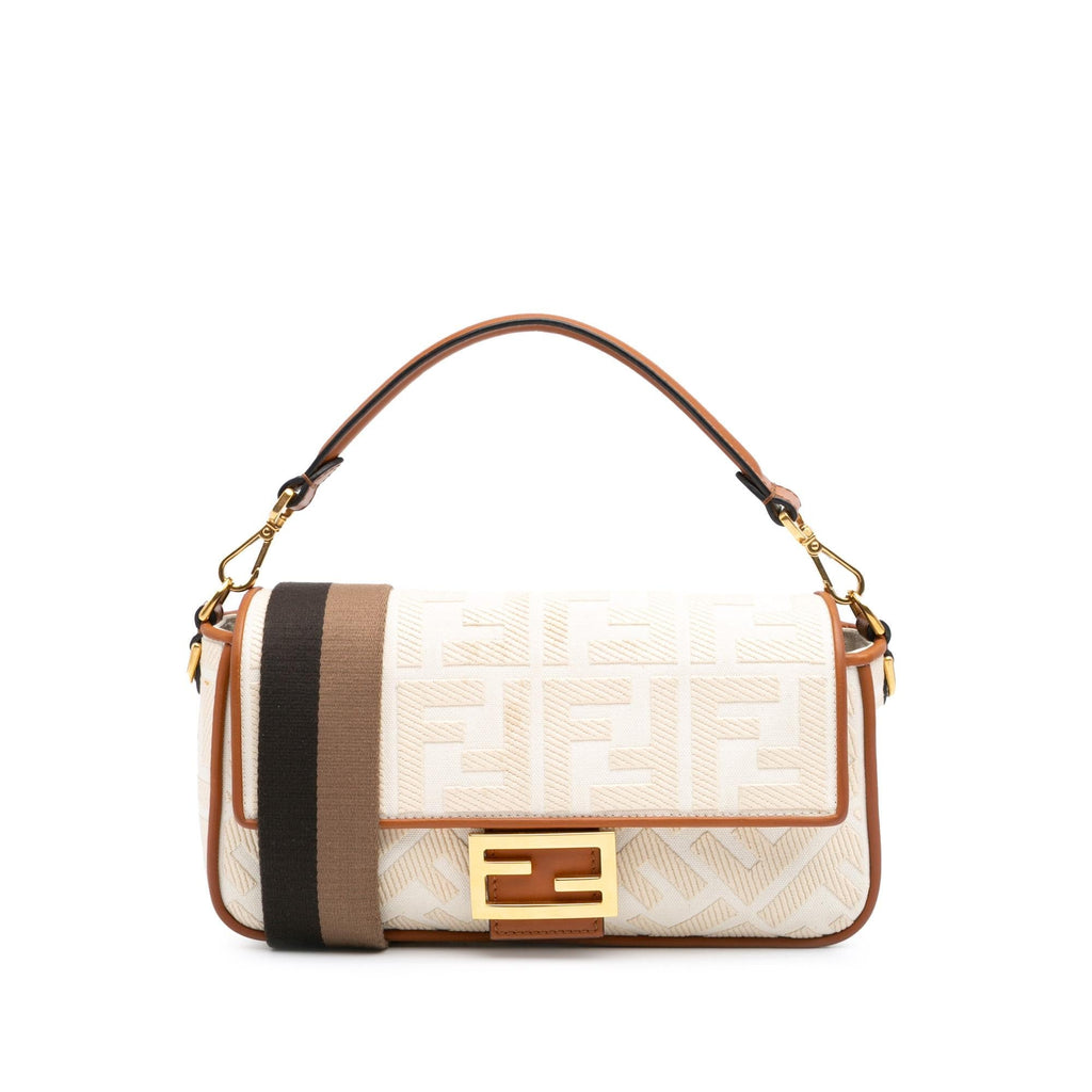 Fendi Zucca Embroidered Canvas Baguette Satchel