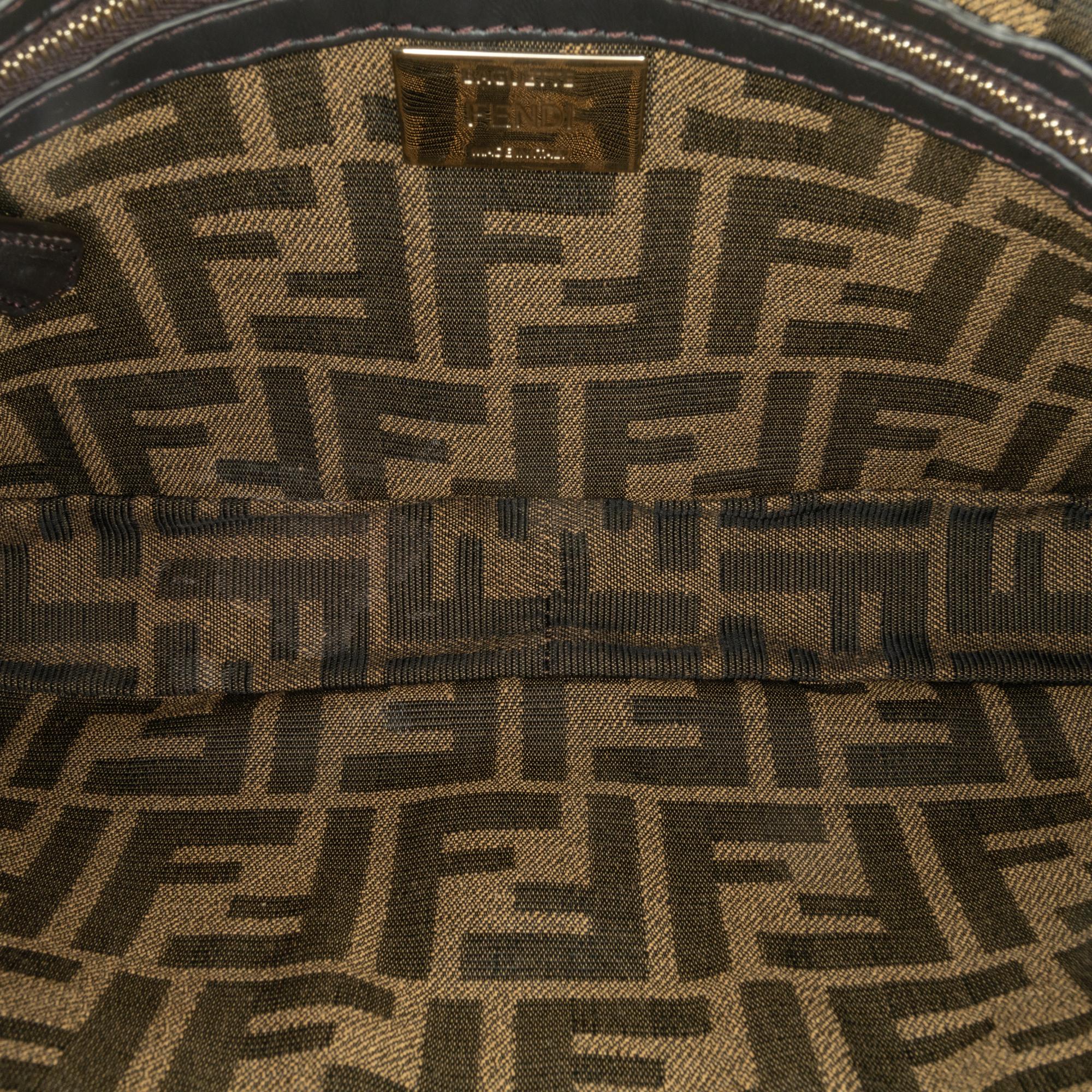 Fendi Zucca Embroidered Canvas Baguette Satchel