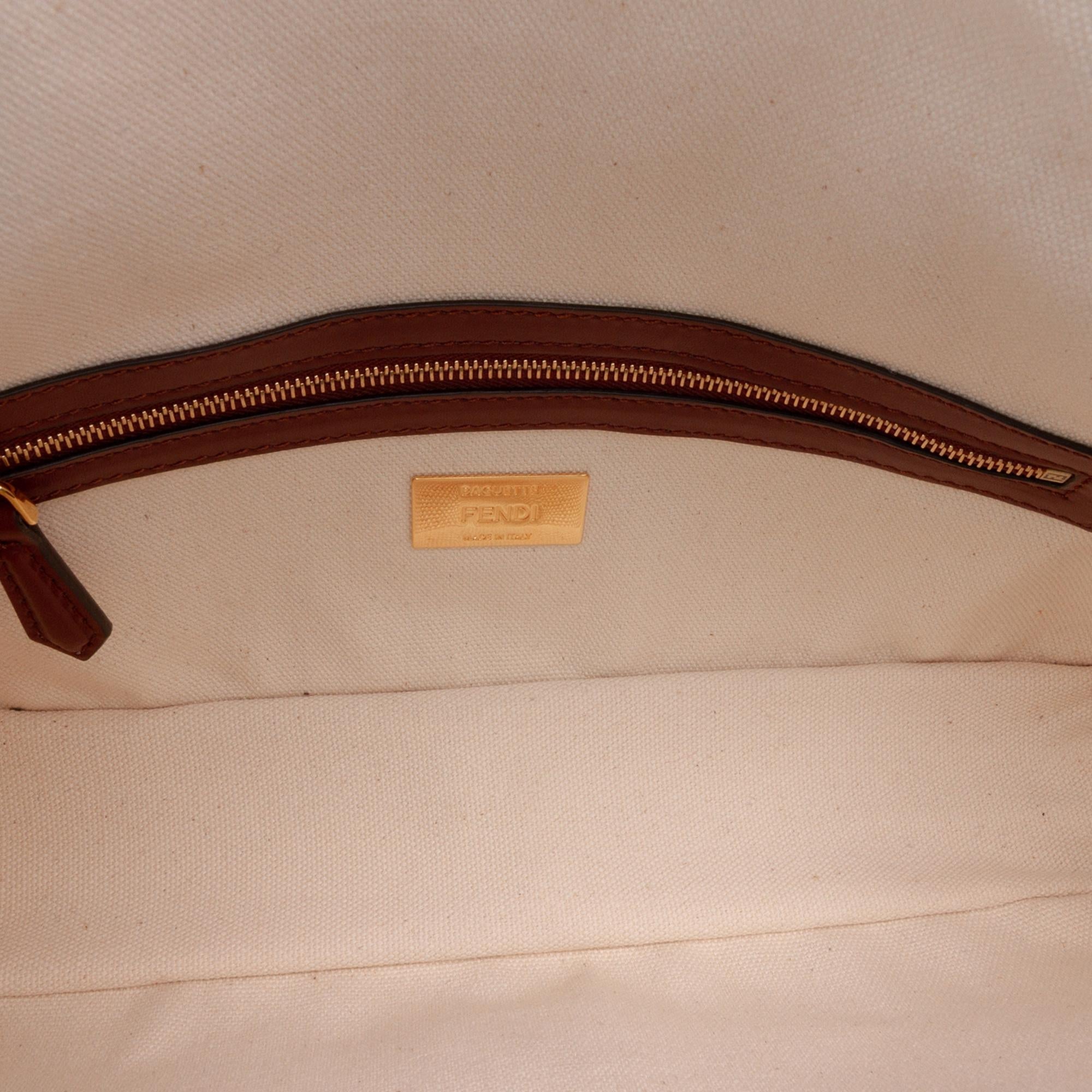 Fendi Zucca Embroidered Canvas Baguette Satchel