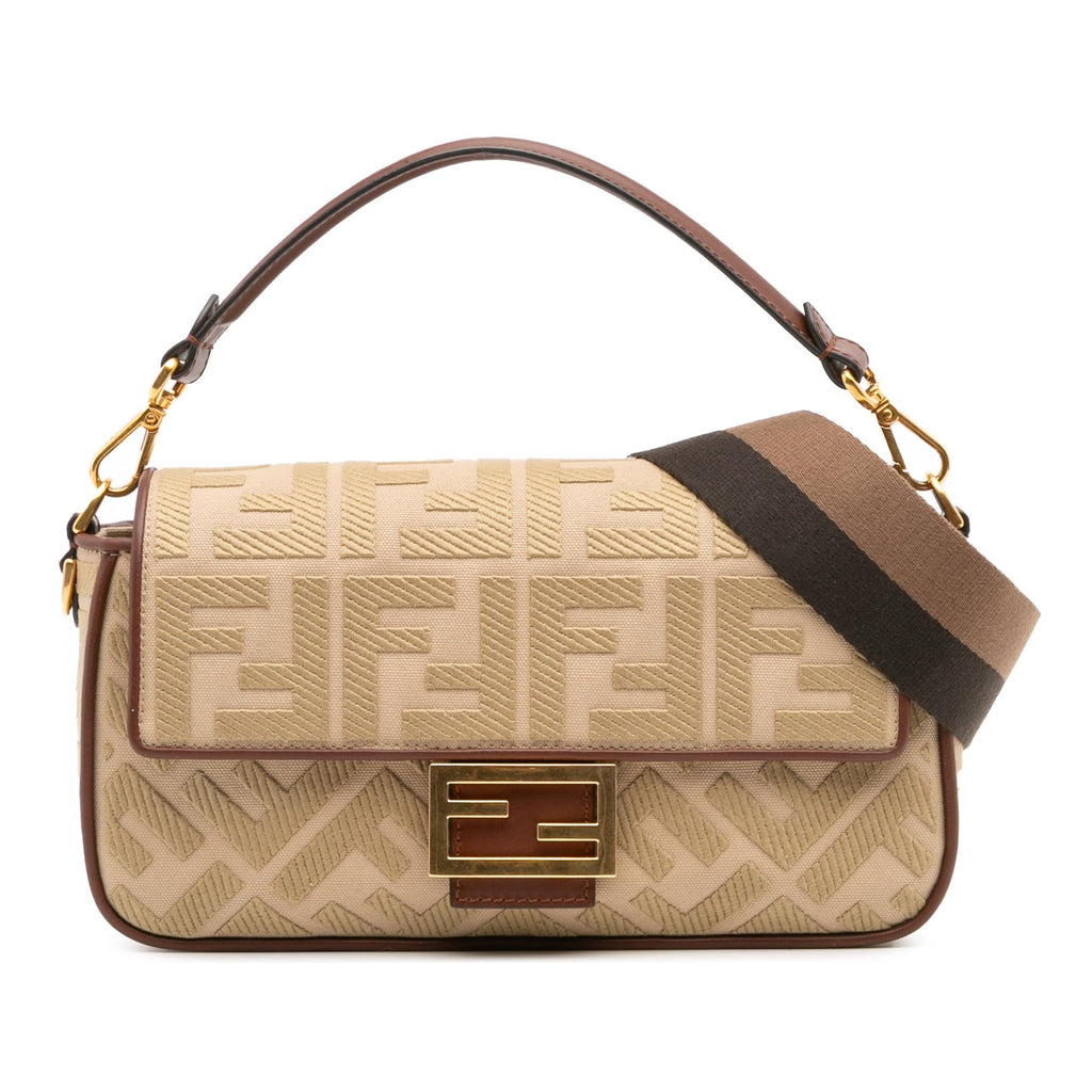 Fendi Zucca Embroidered Canvas Baguette Satchel