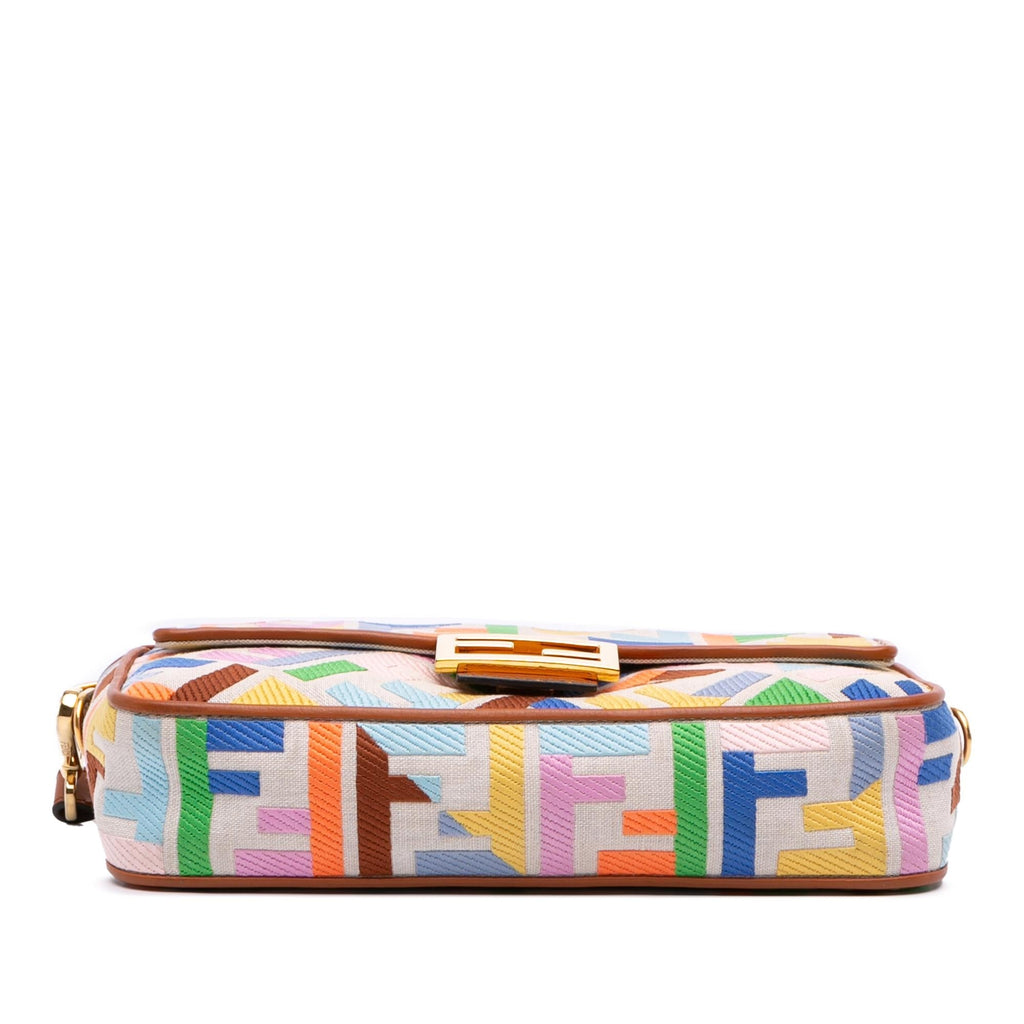 Fendi Zucca Embroidered Canvas Baguette Satchel