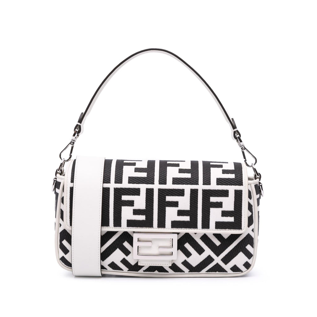 Fendi Zucca Embroidered Canvas Baguette Satchel