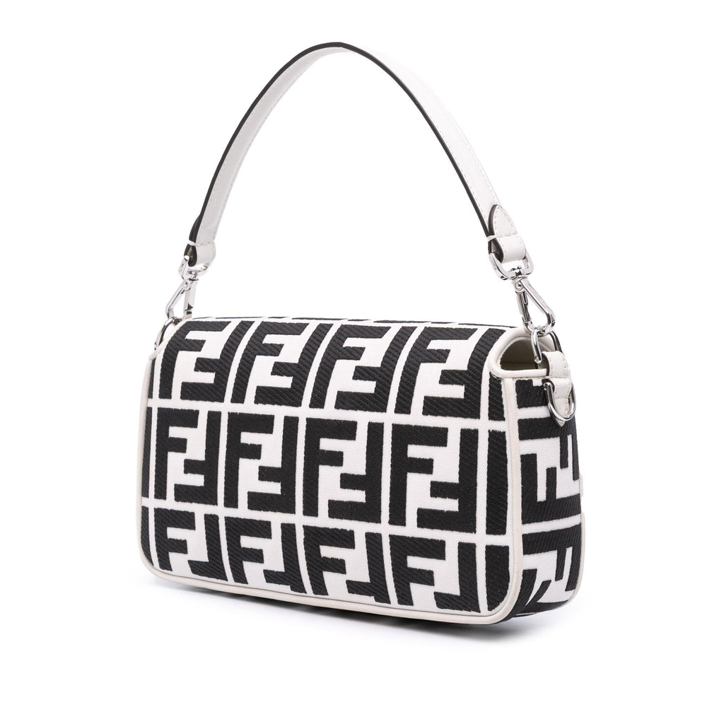 Fendi Zucca Embroidered Canvas Baguette Satchel