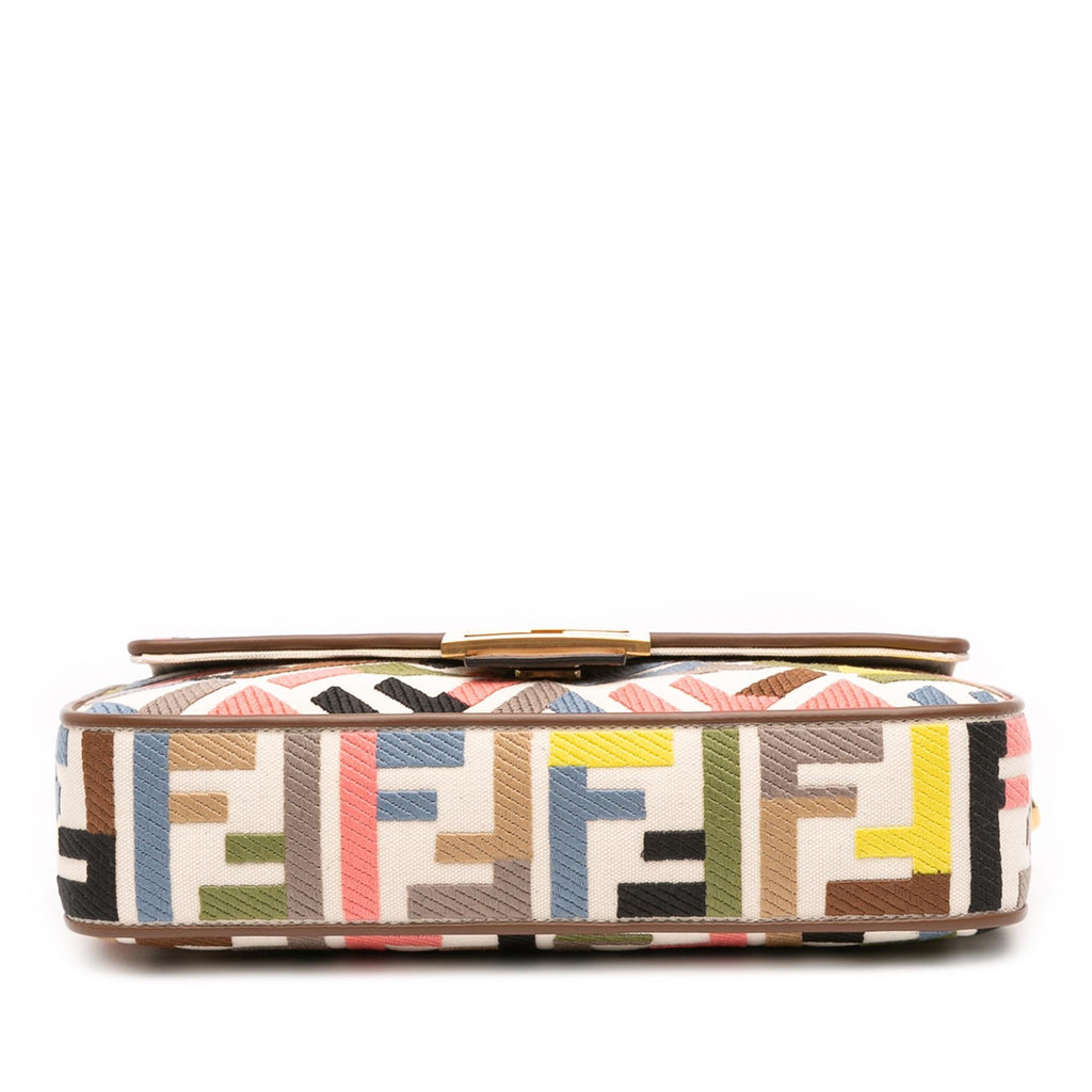 Fendi Zucca Embroidered Canvas Baguette Satchel