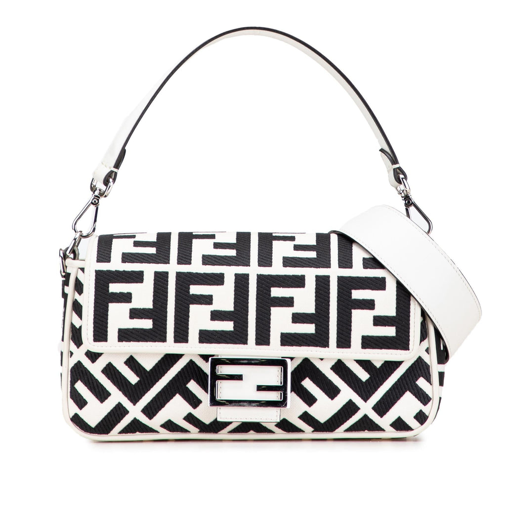 Fendi Zucca Embroidered Canvas Baguette Satchel