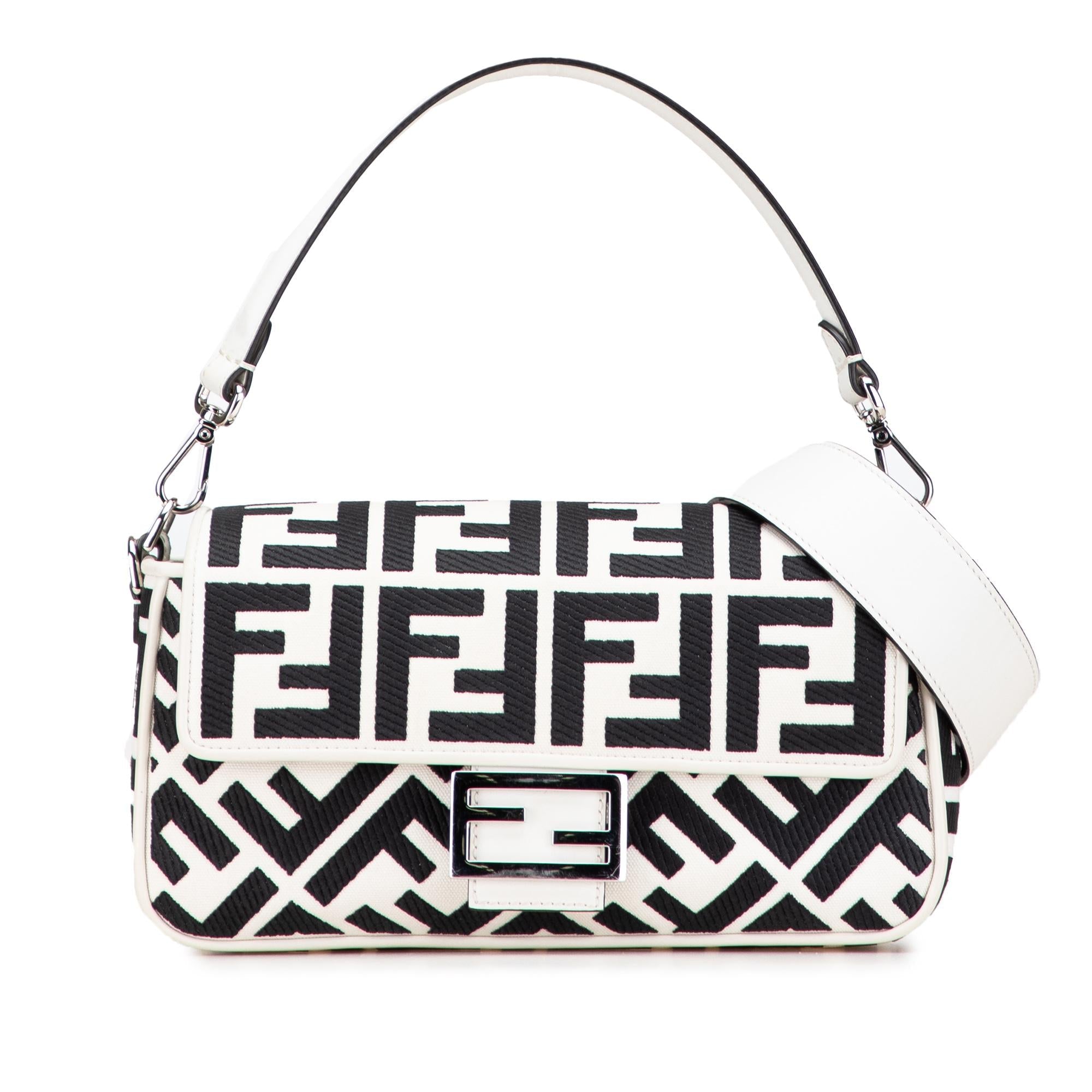 Fendi Zucca Embroidered Canvas Baguette Satchel