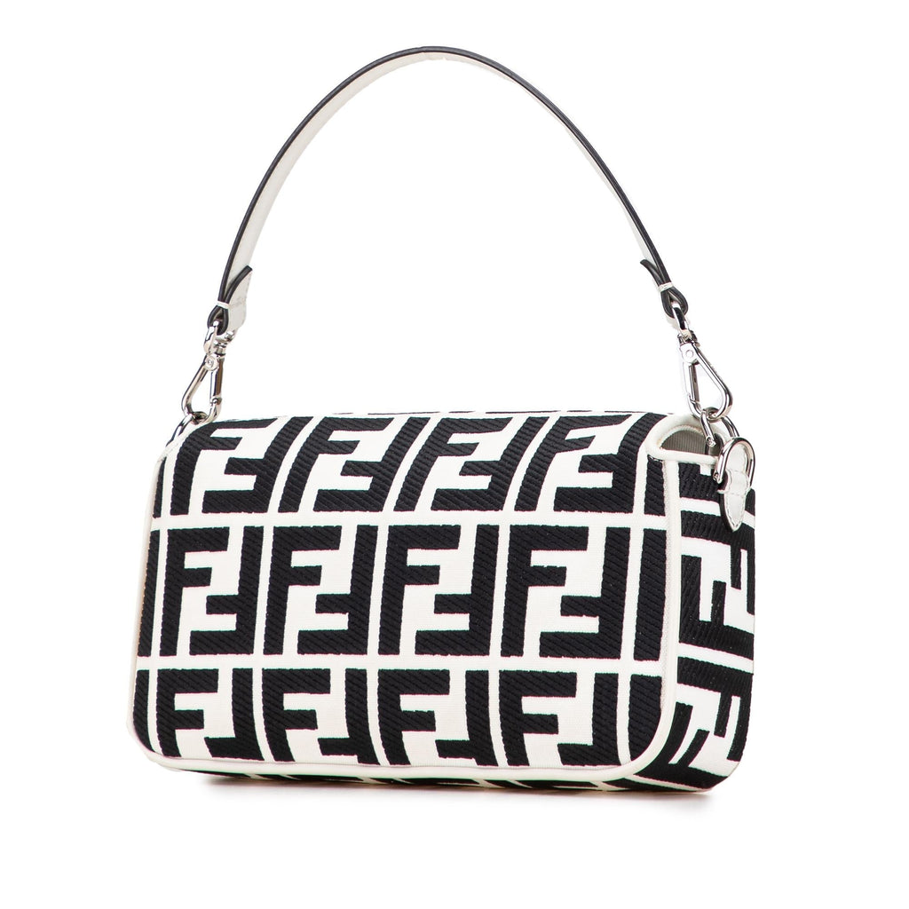 Fendi Zucca Embroidered Canvas Baguette Satchel
