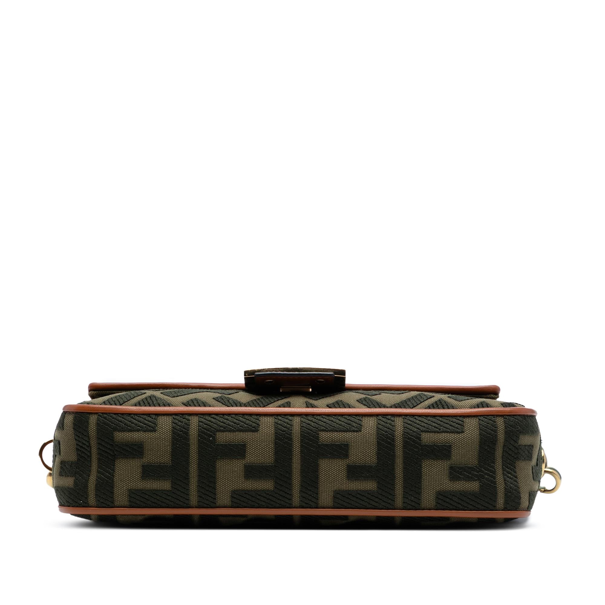 Fendi Zucca Embroidered Canvas Baguette Satchel