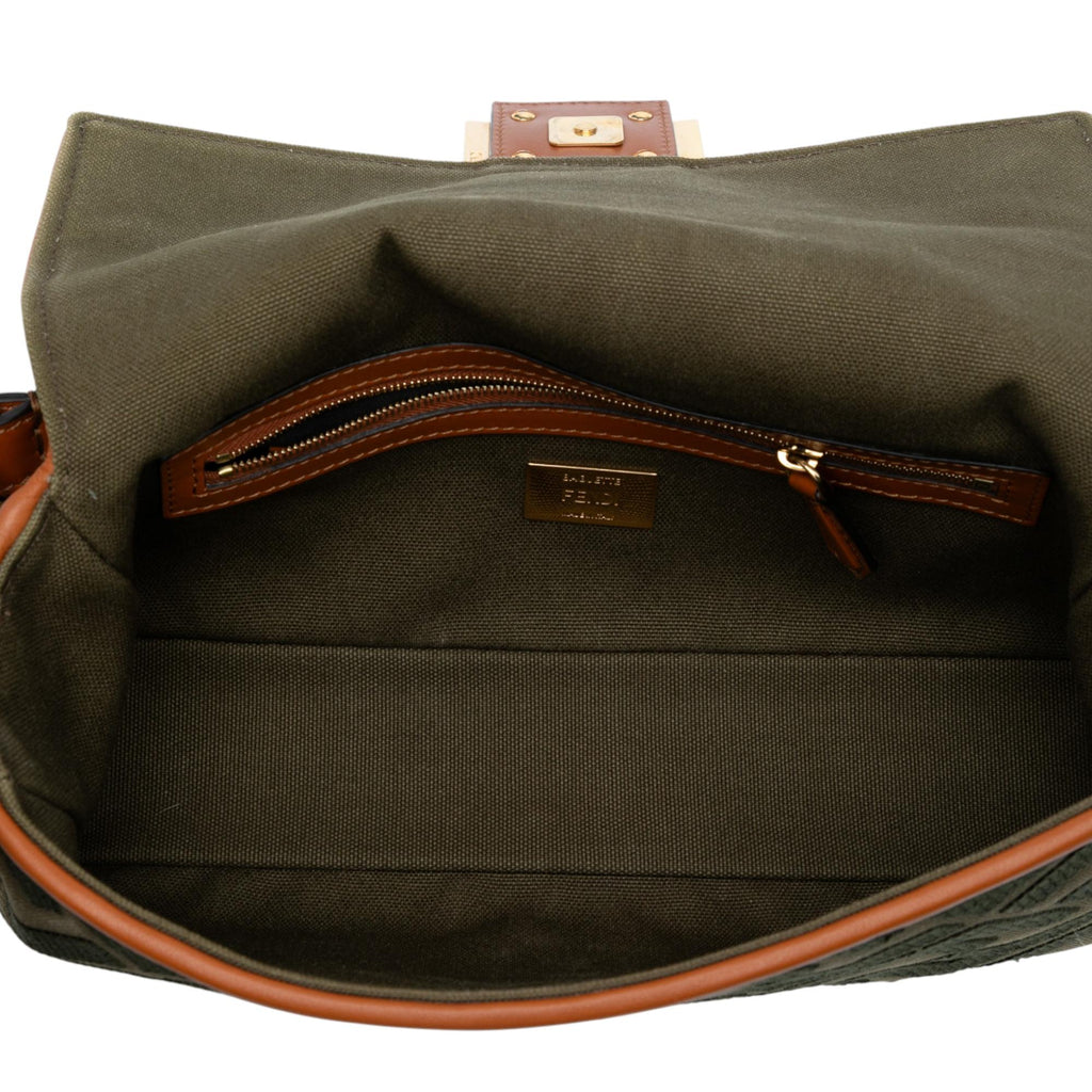 Fendi Zucca Embroidered Canvas Baguette Satchel
