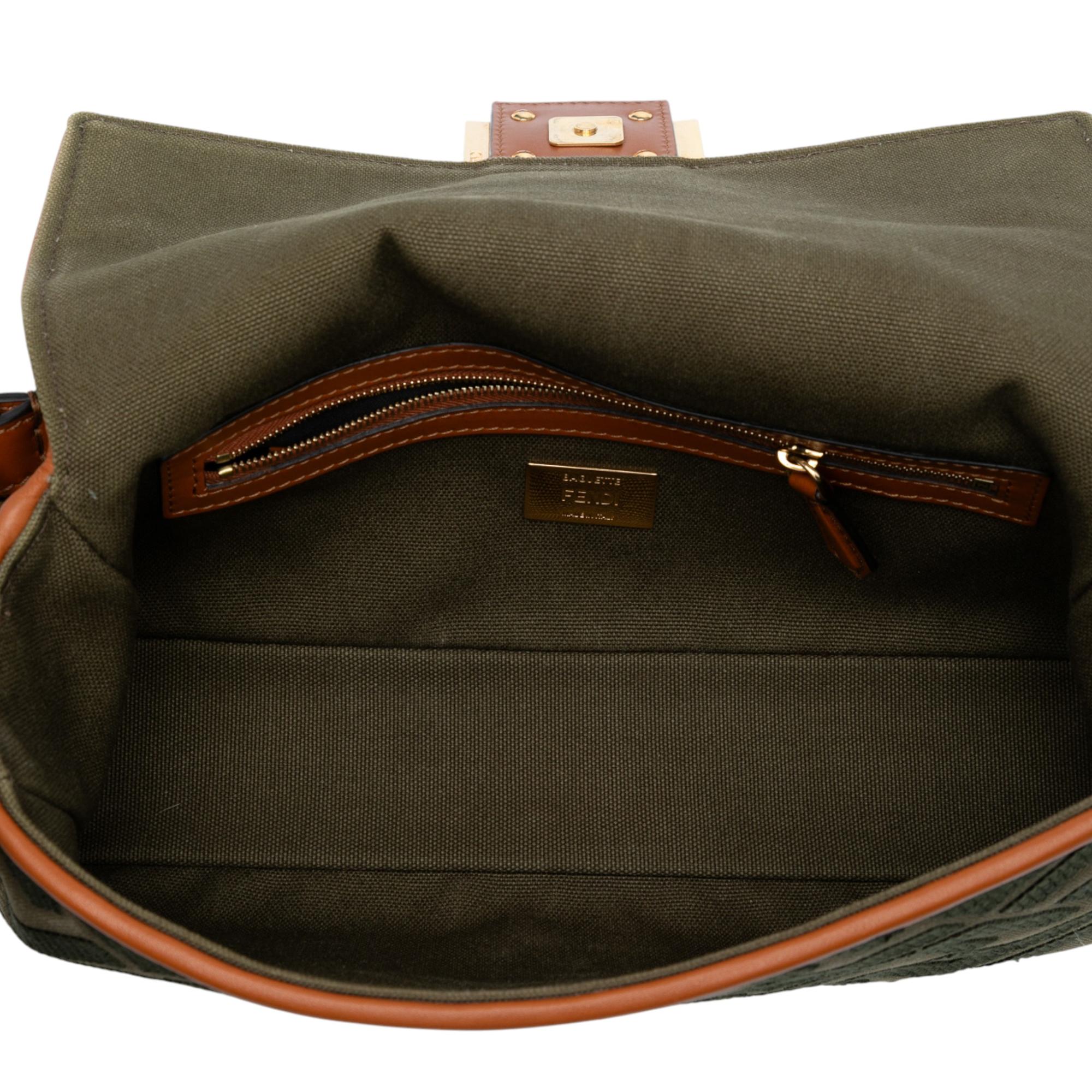 Fendi Zucca Embroidered Canvas Baguette Satchel