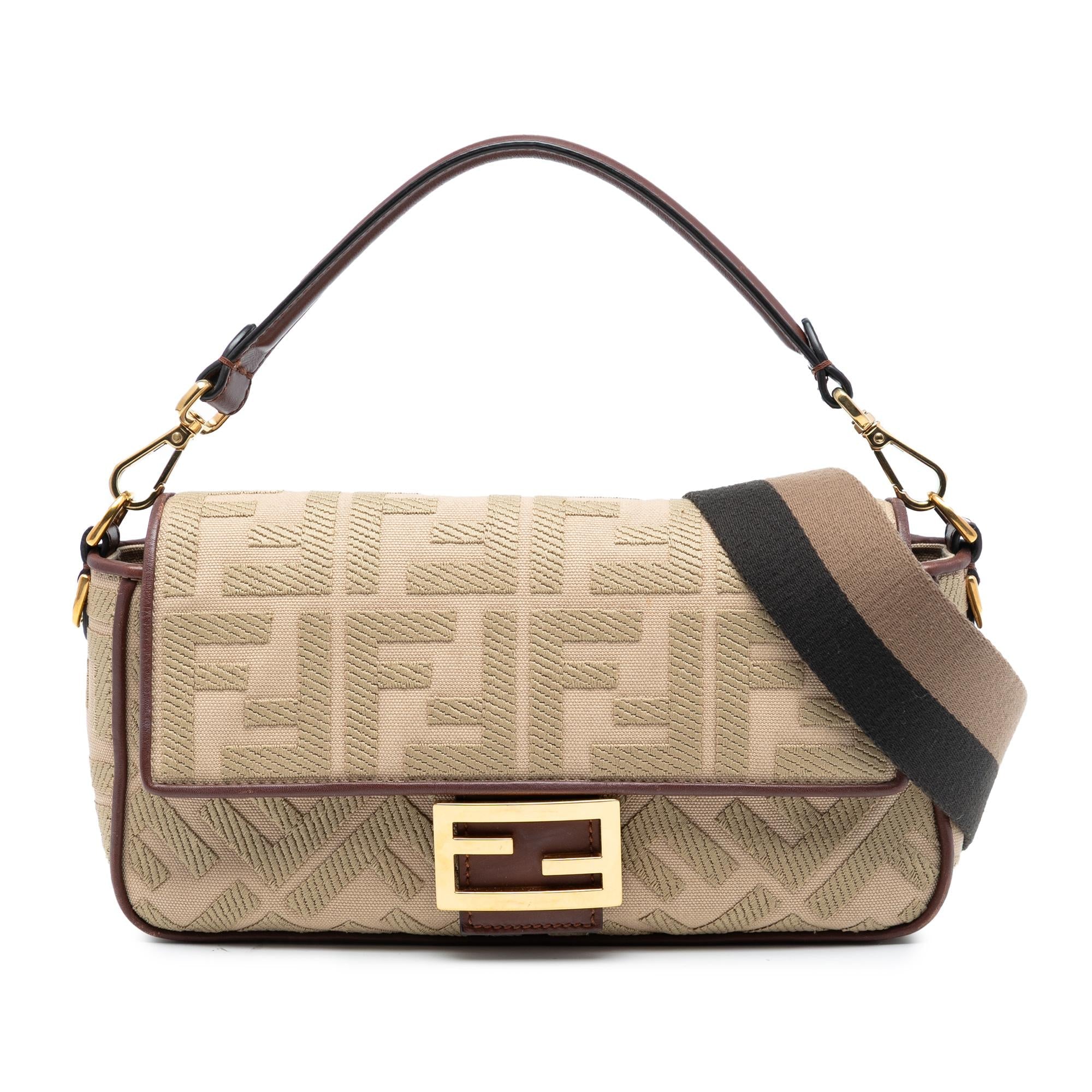 Fendi Zucca Embroidered Canvas Baguette Satchel