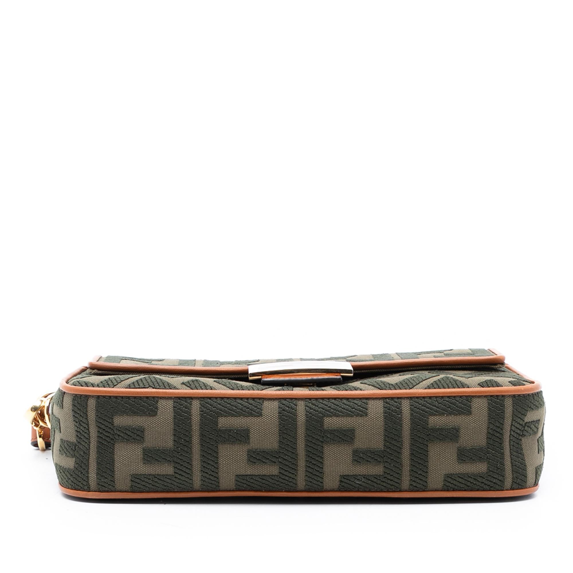 Fendi Zucca Embroidered Canvas Baguette Satchel