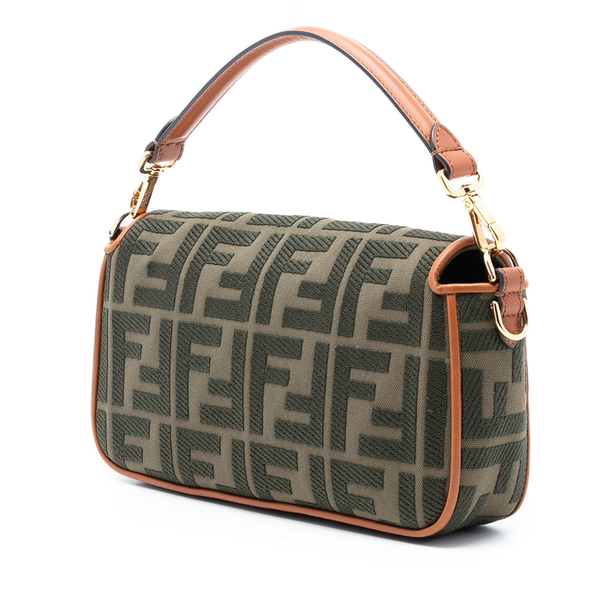 Fendi Zucca Embroidered Canvas Baguette Satchel