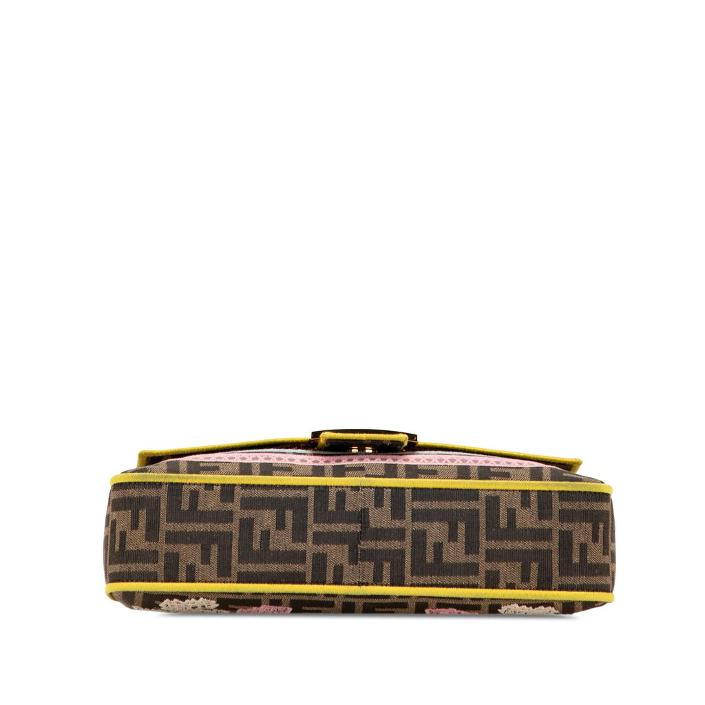 Fendi Zucca Embroidered Canvas Floral Baguette Satchel