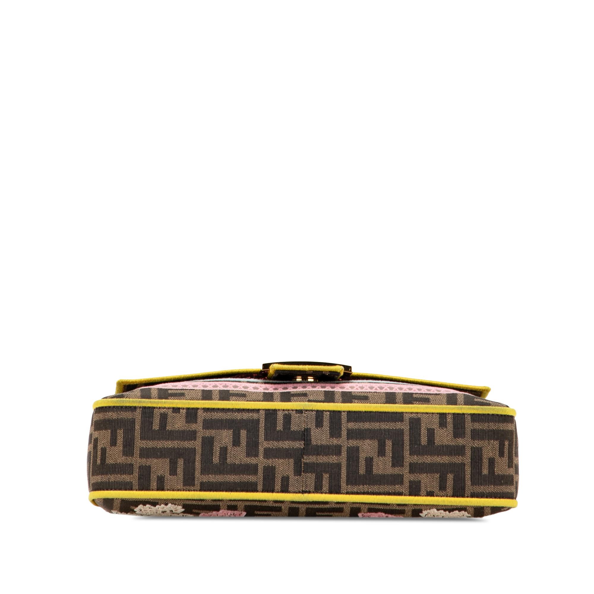Fendi Zucca Embroidered Canvas Floral Baguette Satchel