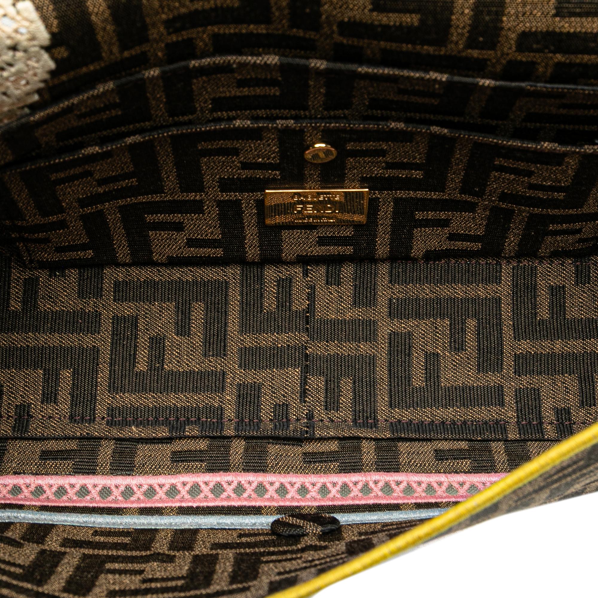 Fendi Zucca Embroidered Canvas Floral Baguette Satchel