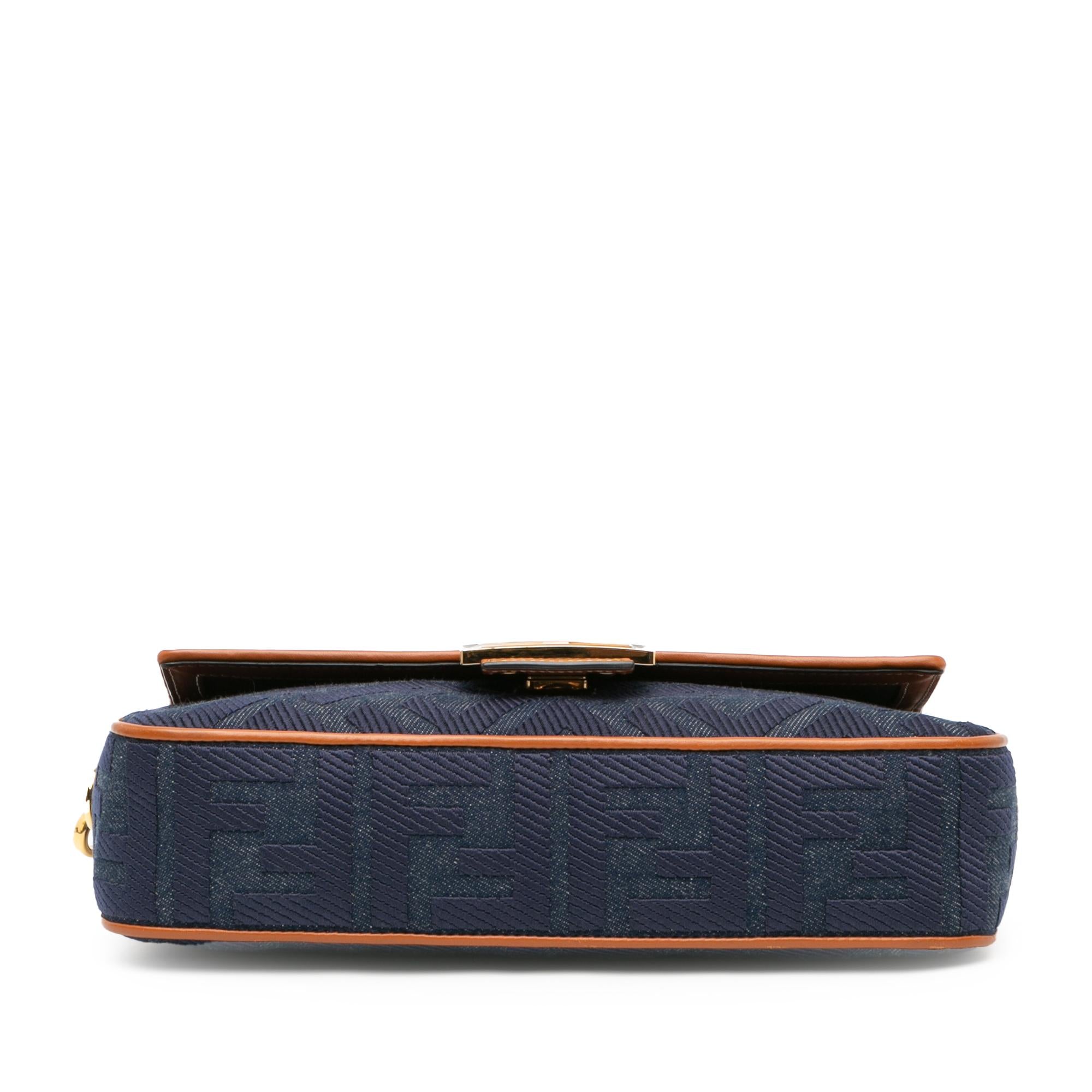 Fendi Zucca Embroidered Denim Baguette Satchel