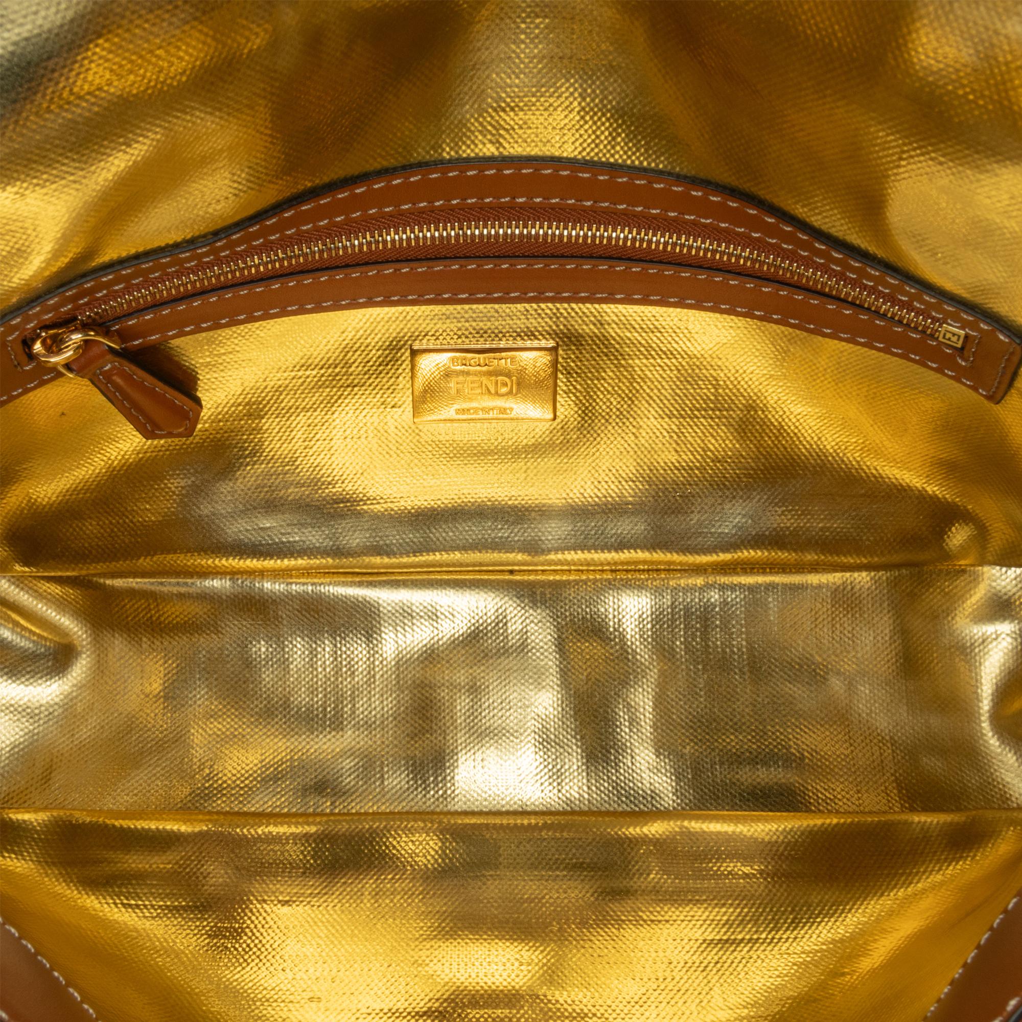 Fendi Zucca Embroidered Denim Baguette Satchel