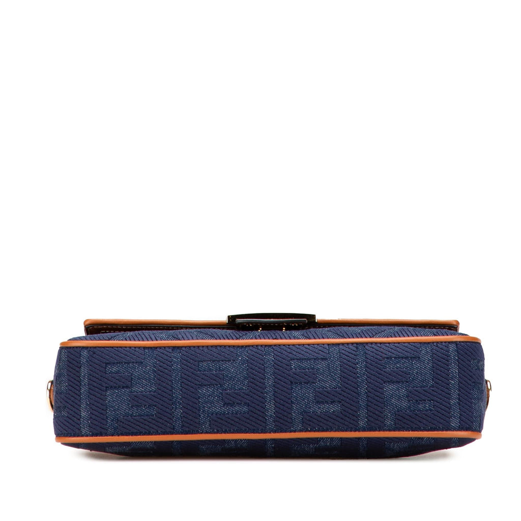 Fendi Zucca Embroidered Denim Baguette Satchel