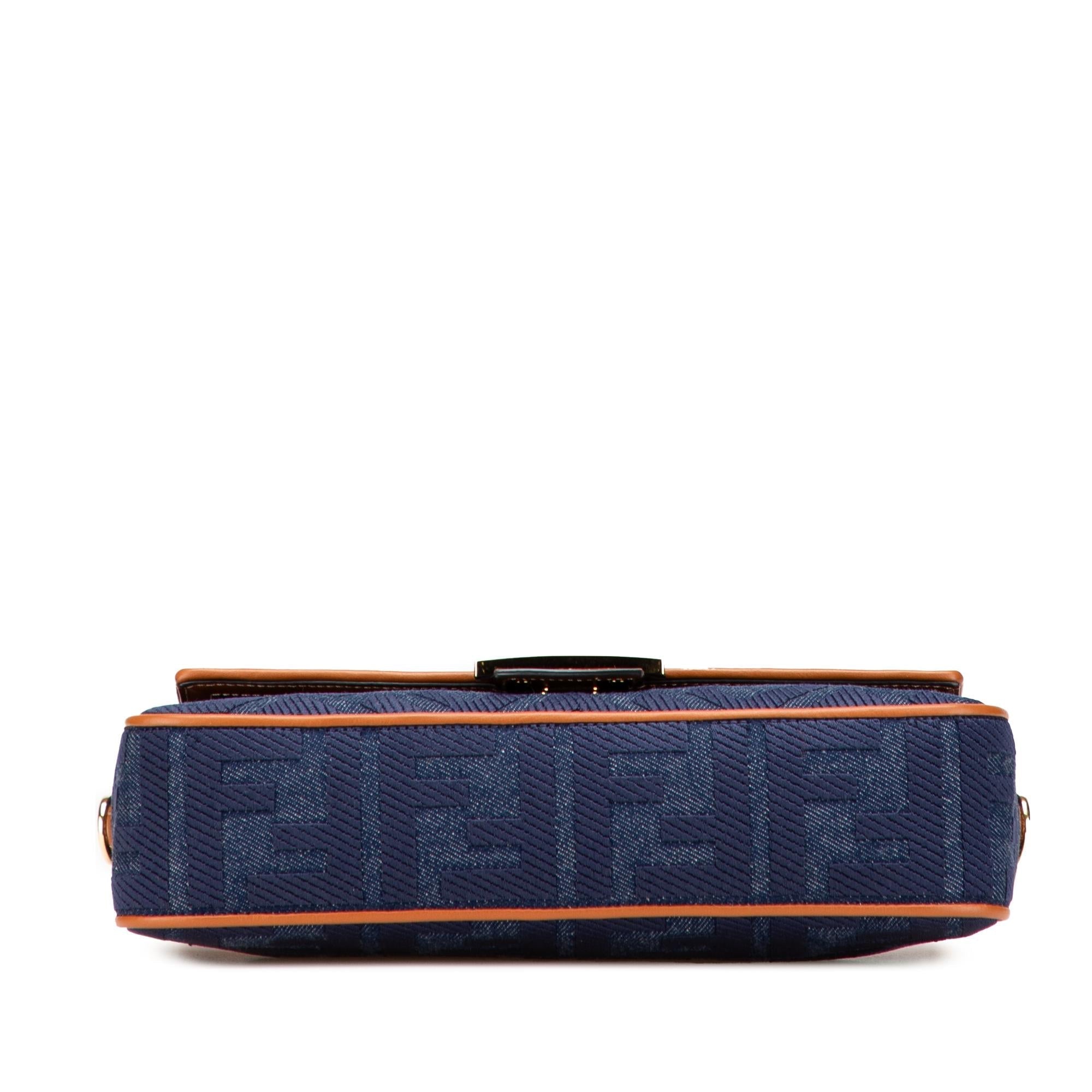 Fendi Zucca Embroidered Denim Baguette Satchel