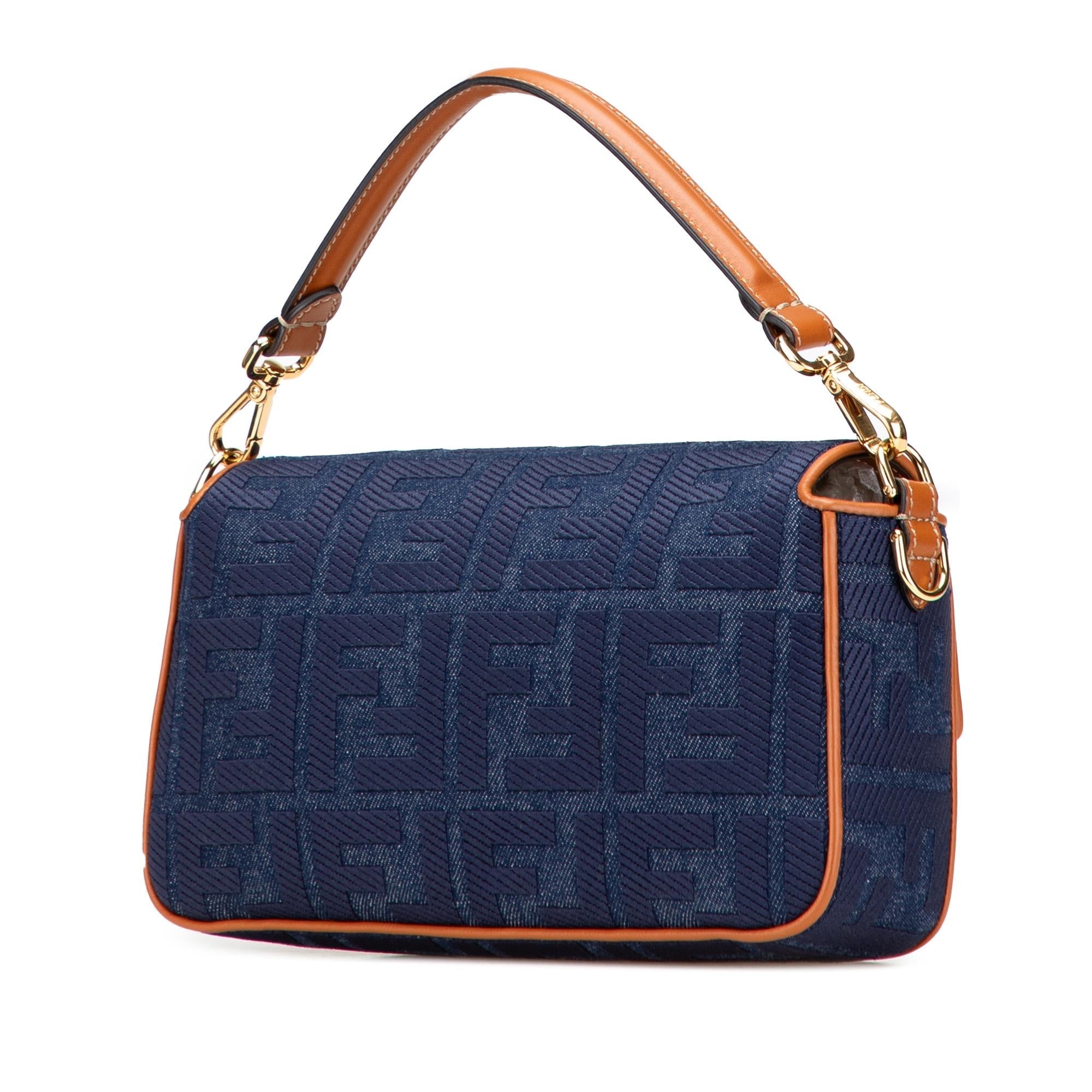 Fendi Zucca Embroidered Denim Baguette Satchel