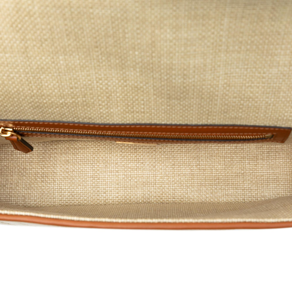Fendi Zucca Embroidered Raffia Baguette Satchel